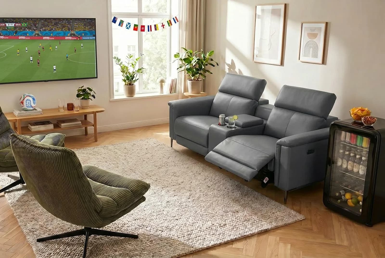 OTTO HOME LUND 2-Sitzer Kinosofa Grau Elektrische Relaxfunktion