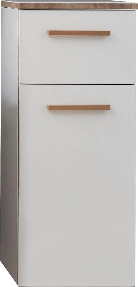 SAPHIR Quickset 931 Unterschrank Weiß Glanz mit Eiche-Griff