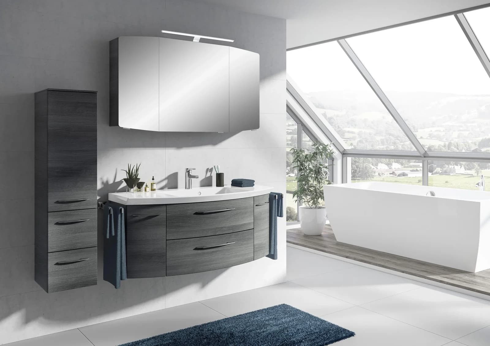 Badmöbel-Set SAPHIR Cassca Sprint 3-teilig Mineralmarmor-Waschtisch mit LED-Spiegelschrank