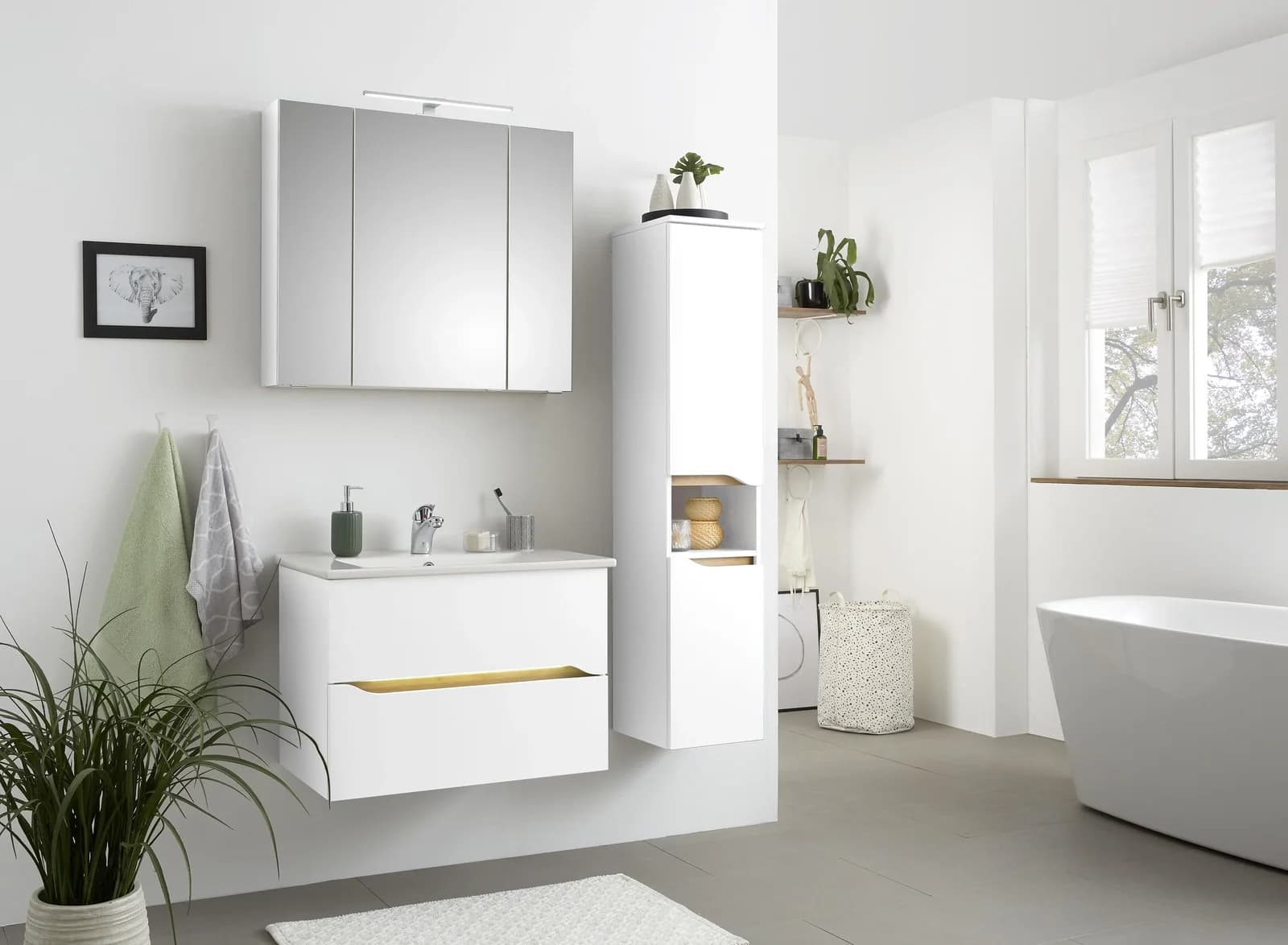 Badmöbel-Set SAPHIR "Quickset 3-teilig, Keramik-Waschtisch und LED-Spiegelschrank" Weiß