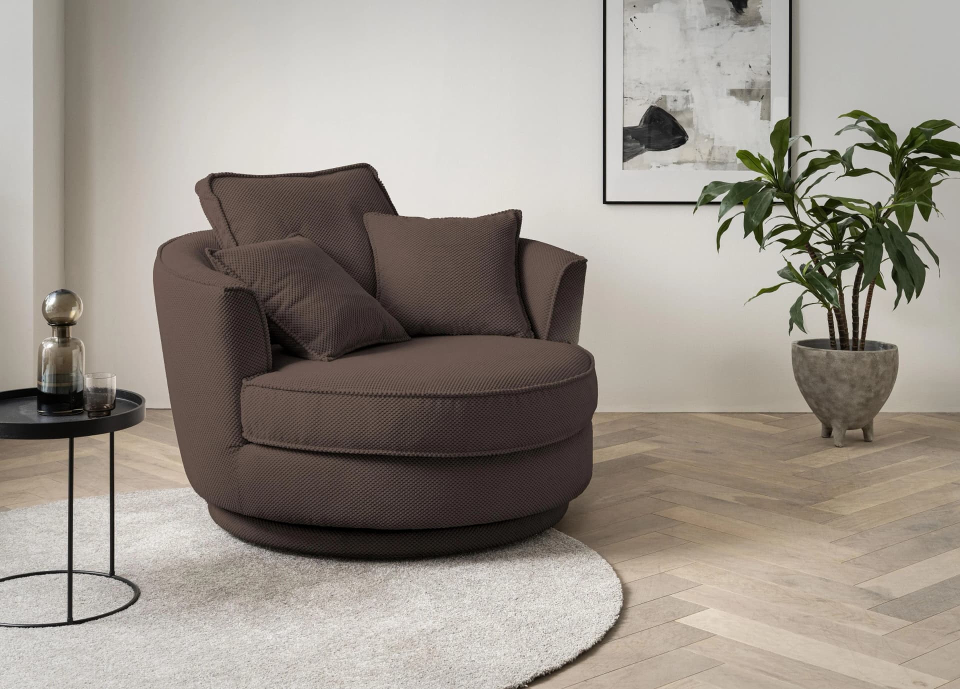 HOME AFFAIRE Maisie Drehsessel XXL Braun MEGA-Cord
