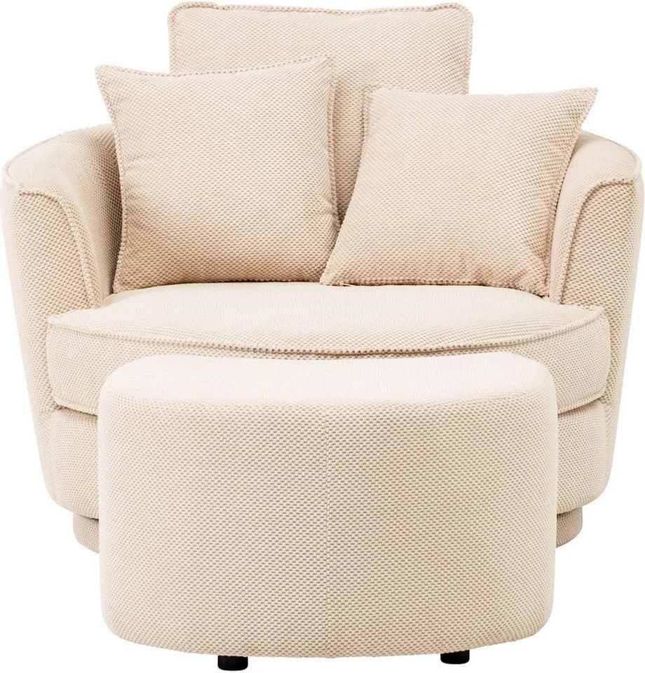 Home Affaire Maisie Drehsessel XXL Beige mit Hocker