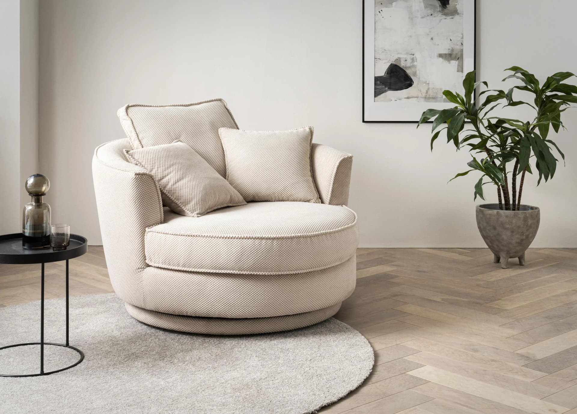 HOME AFFAIRE Drehsessel MAISIE Beige MEGA CORD 360° drehbar