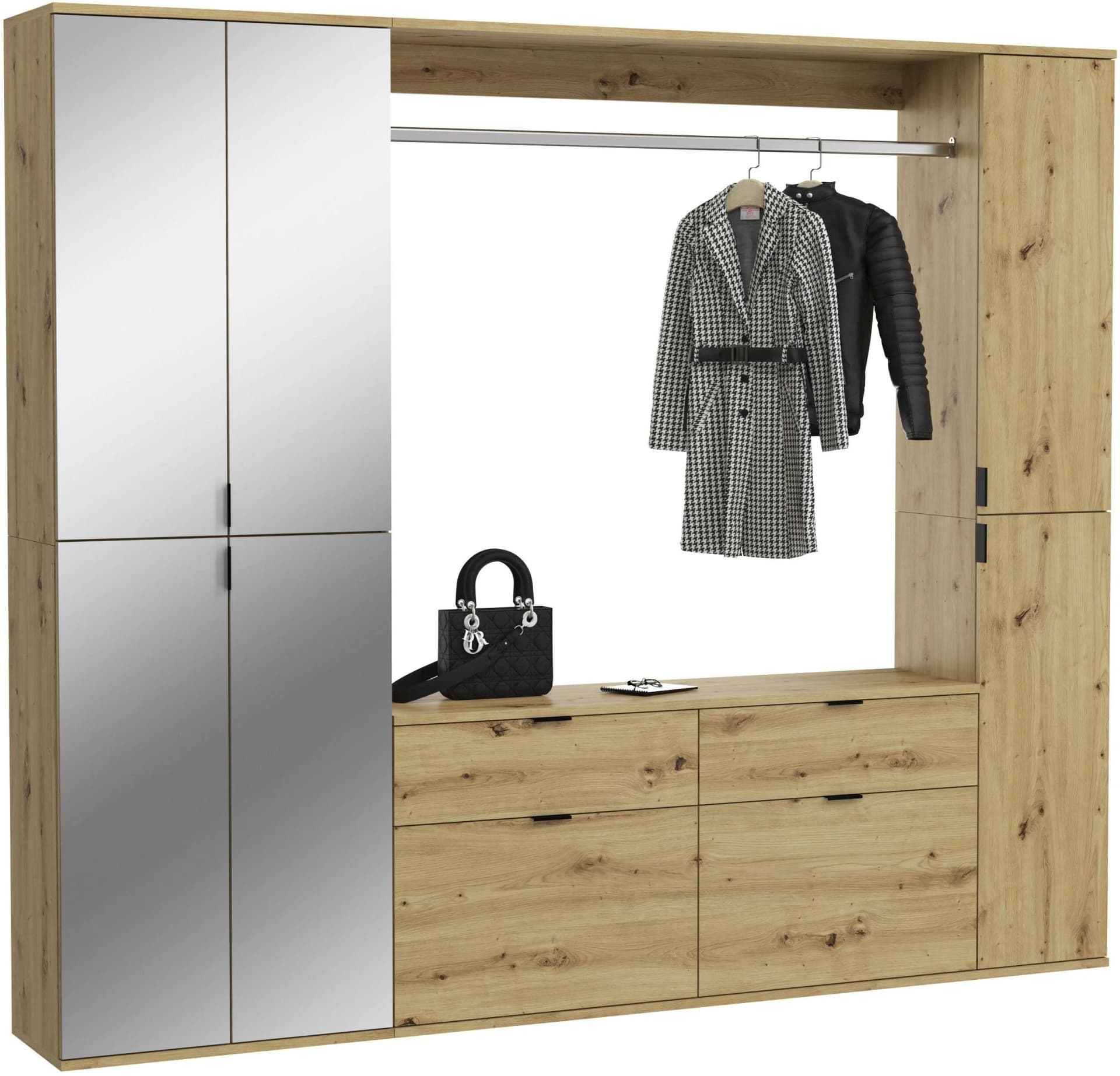 HOME AFFAIRE Garderoben-Set Trondheim 5-teilig Braun/Weiss Spiegelglas