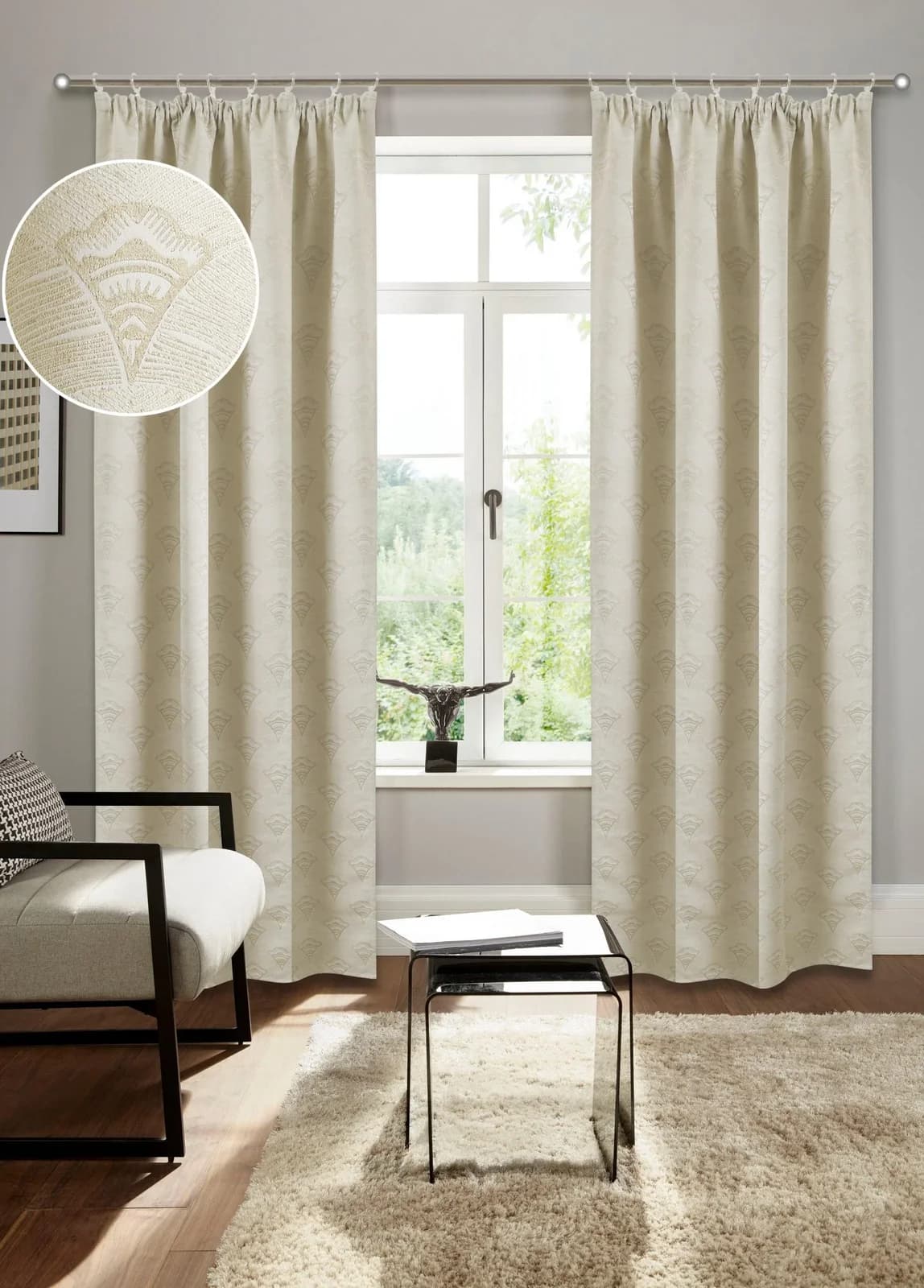 Verdunkelungsvorhang Alessio Beige Polyester Jacquard