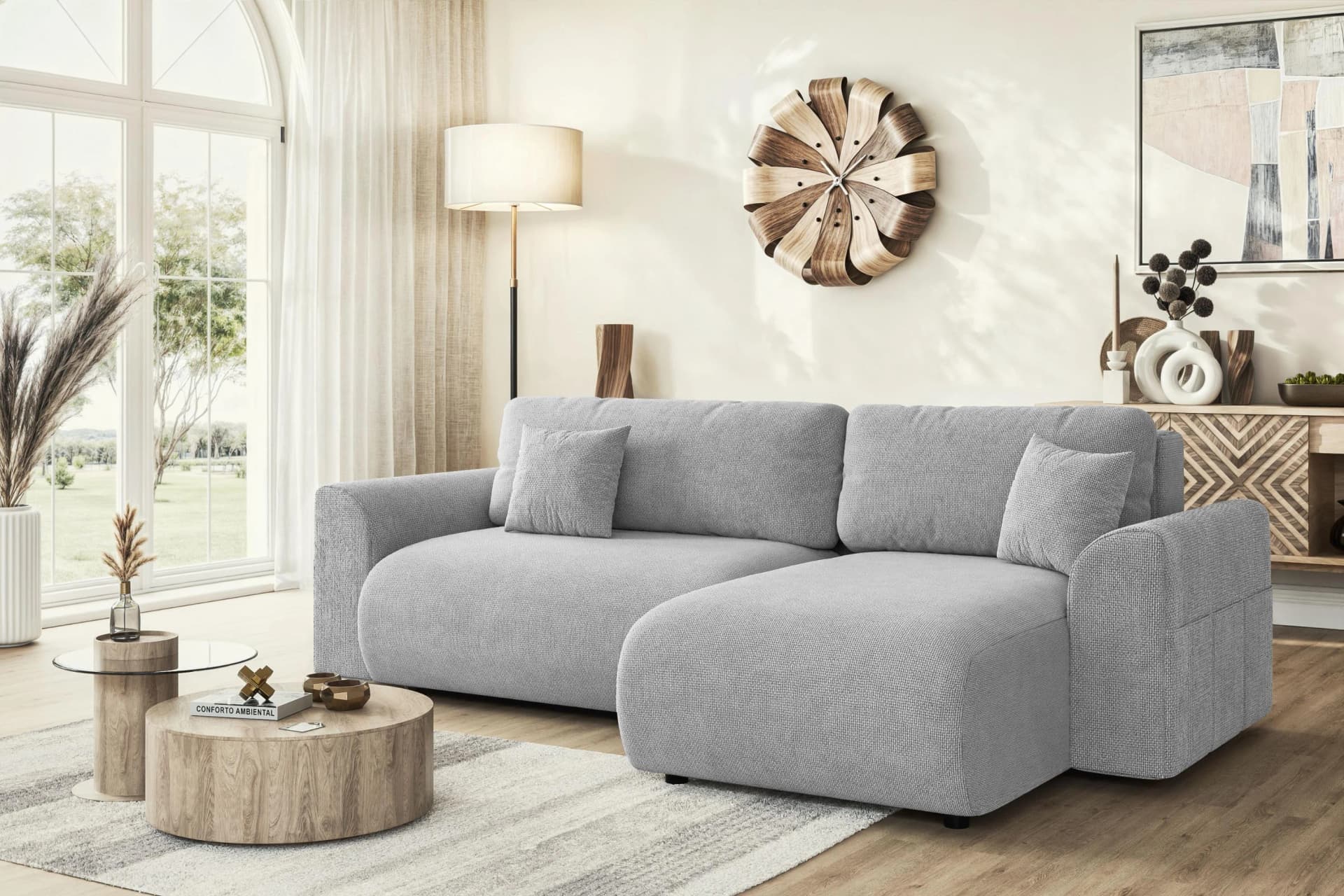 Ecksofa in grau und hellgrau, Landhaus- und modernem Stil