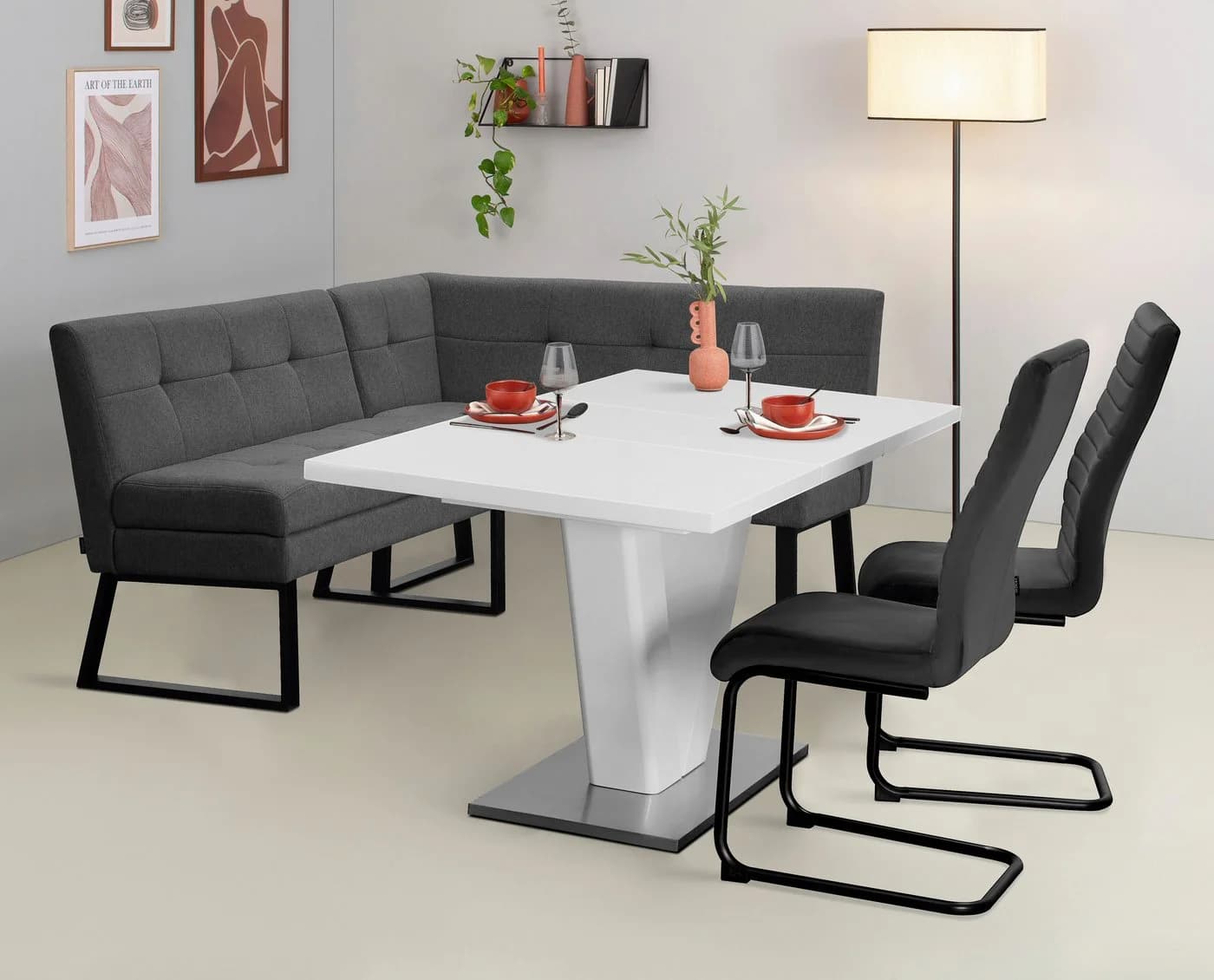 OTTO home Eckbank Geranie Anthrazit mit Stauraum und Metallgestell