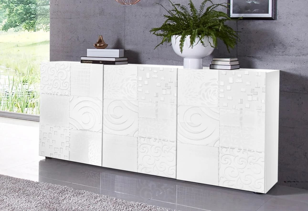 HOME AFFAIRE Sideboard Miro Weiß Hochglanz Lack mit Siebdruck