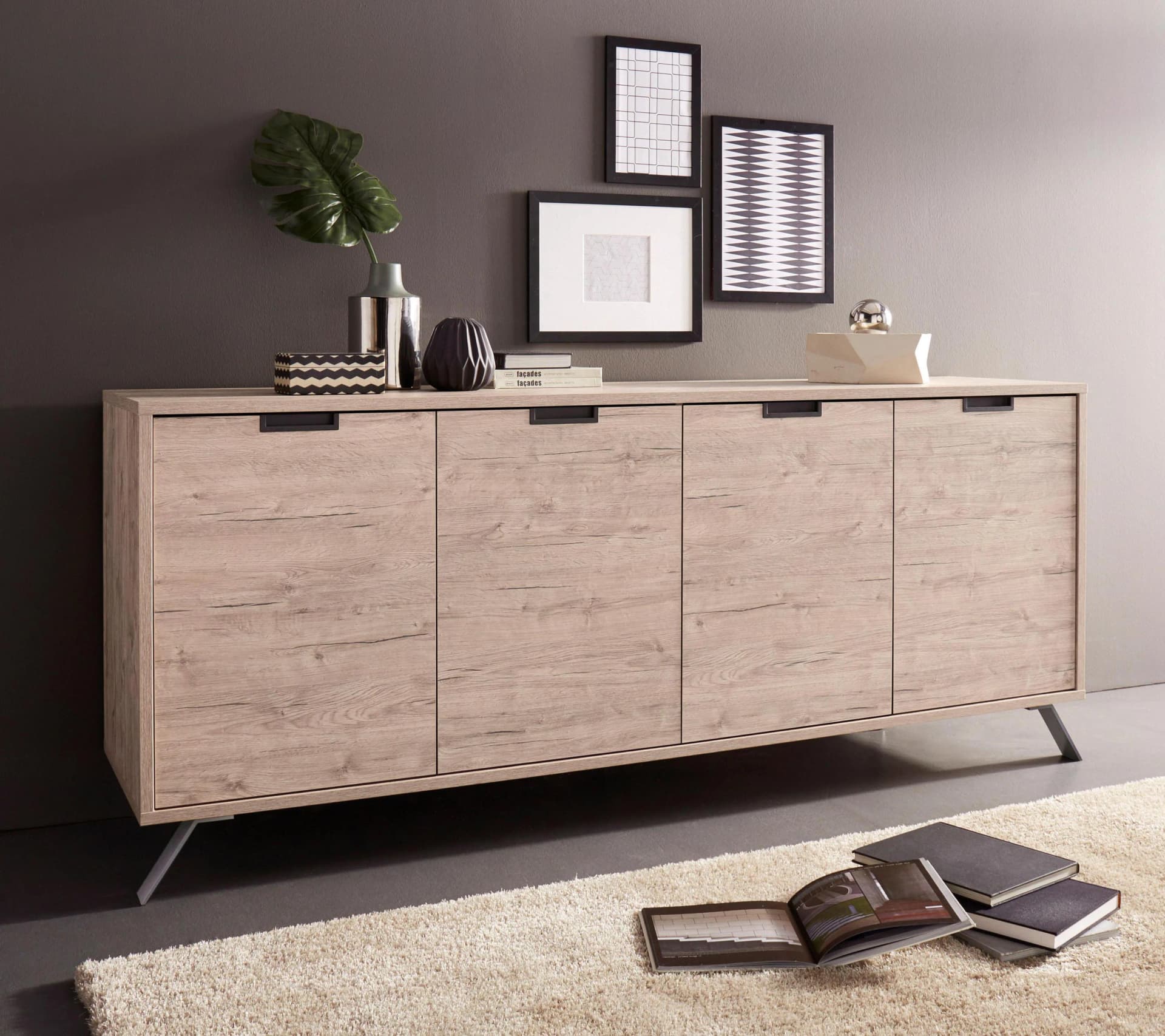 HOME AFFAIRE Sideboard Palma Eiche Anthrazit 4 Türen
