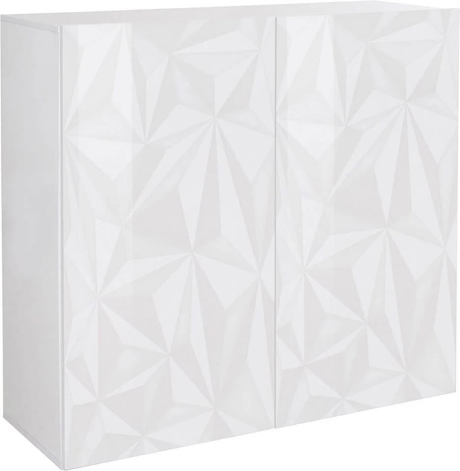 HOME AFFAIRE Prisma Highboard Weiß Hochglanz Siebdruck Modern