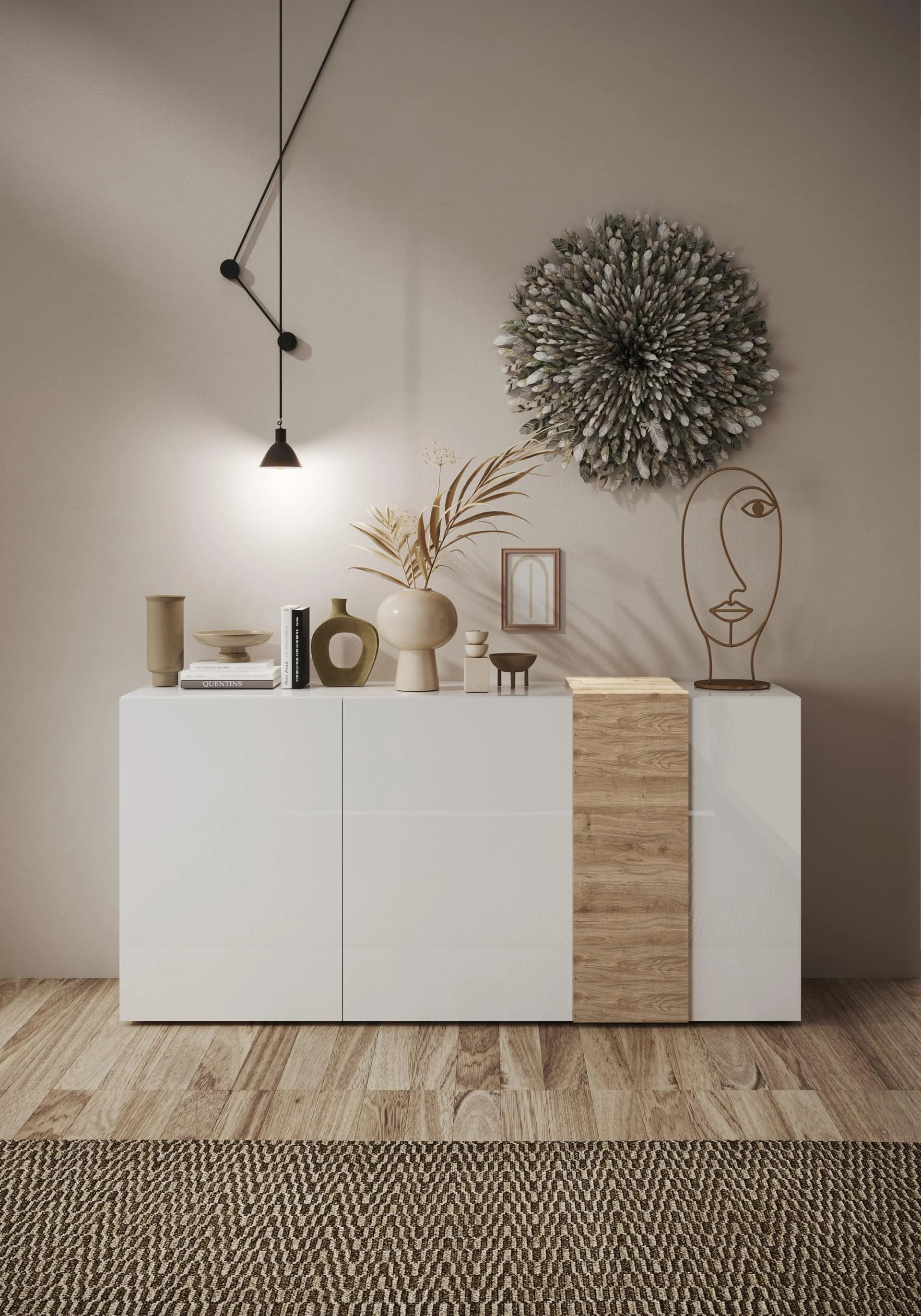 HOME AFFAIRE Sideboard Venus Weiß Hochglanz Eiche Cadiz 3 Türen