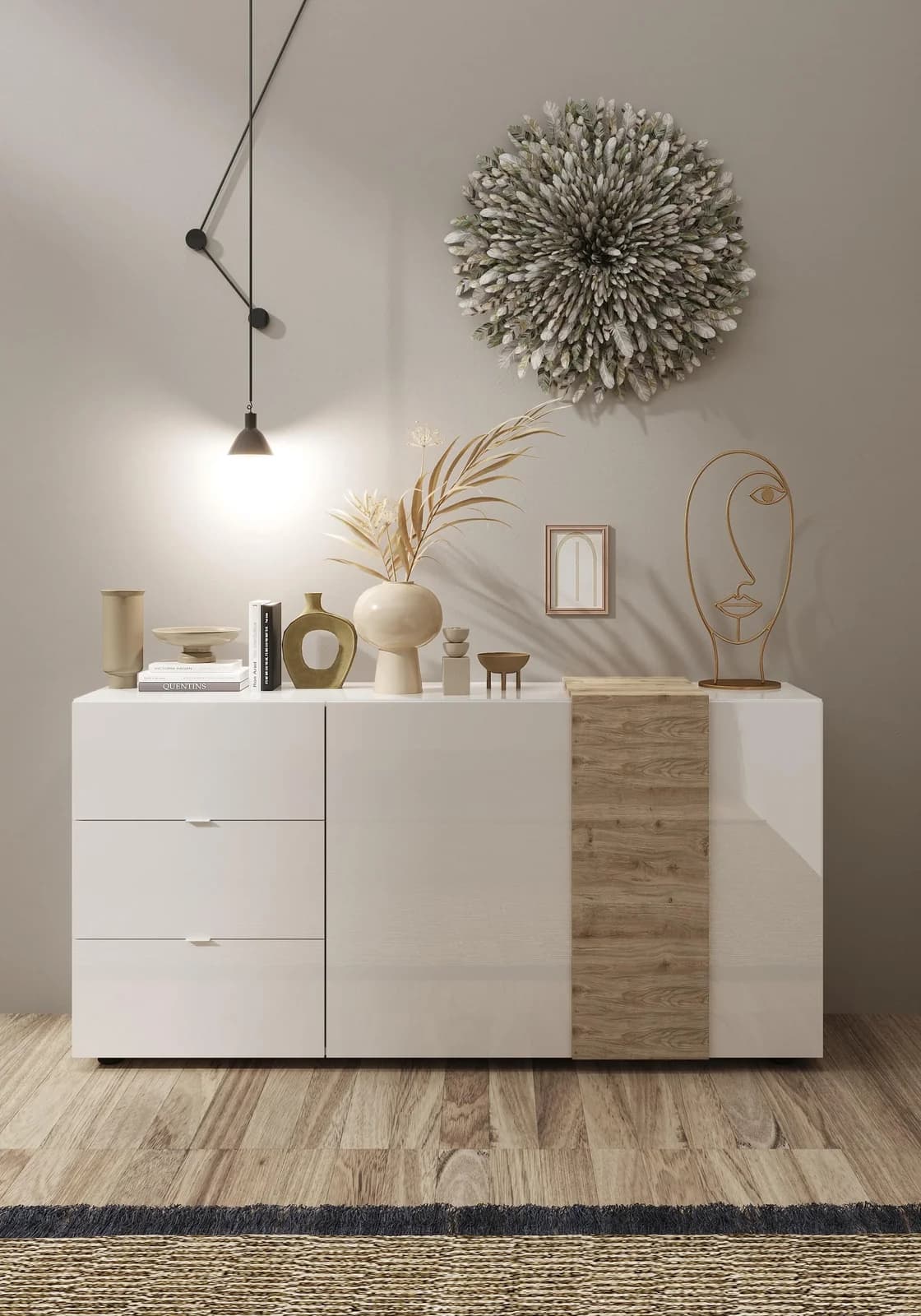 HOME AFFAIRE Venus Sideboard Weiß Hochglanz Eiche Cadiz