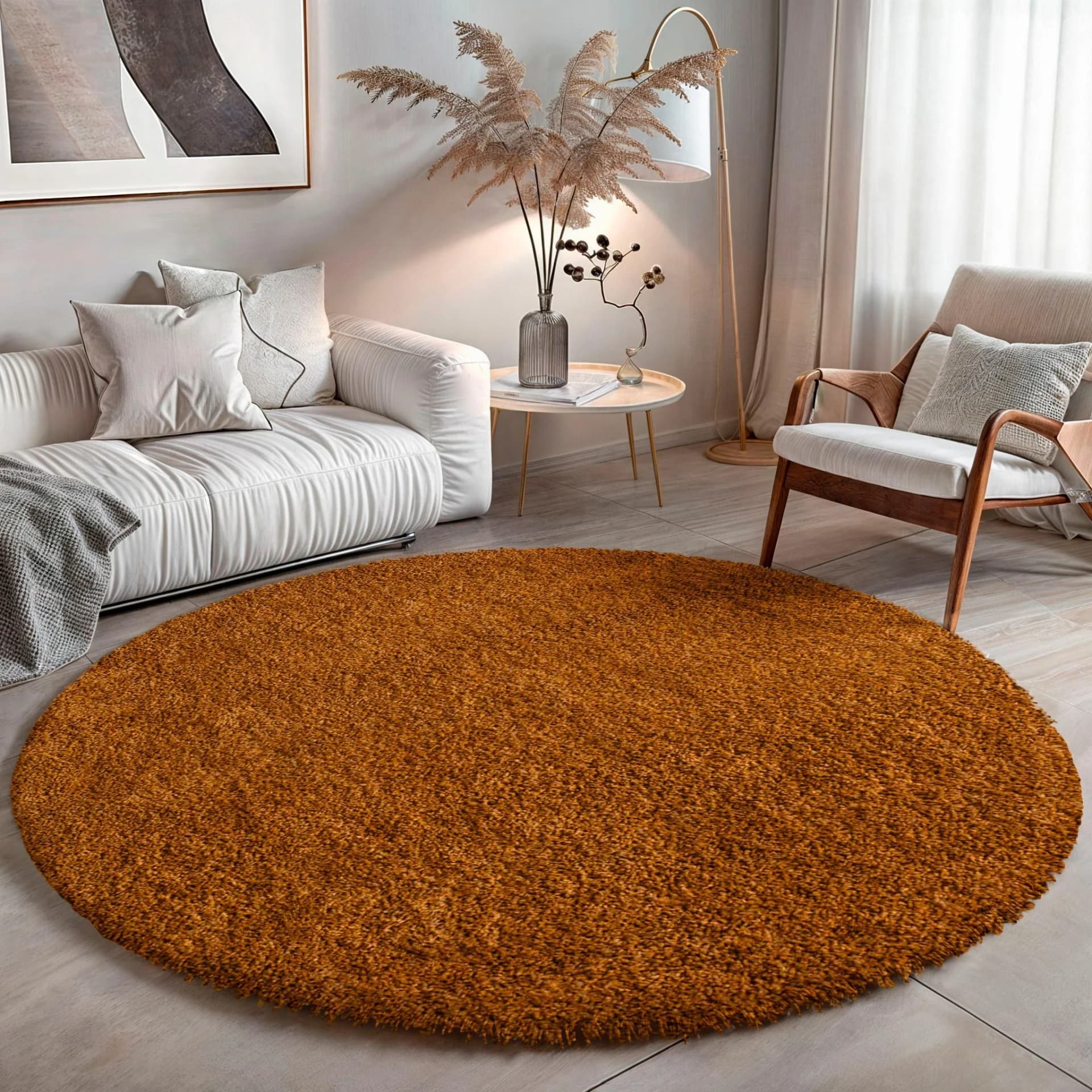 OTTO HOME Hochflor-Teppich Banji Goldgelb Rund 120cm