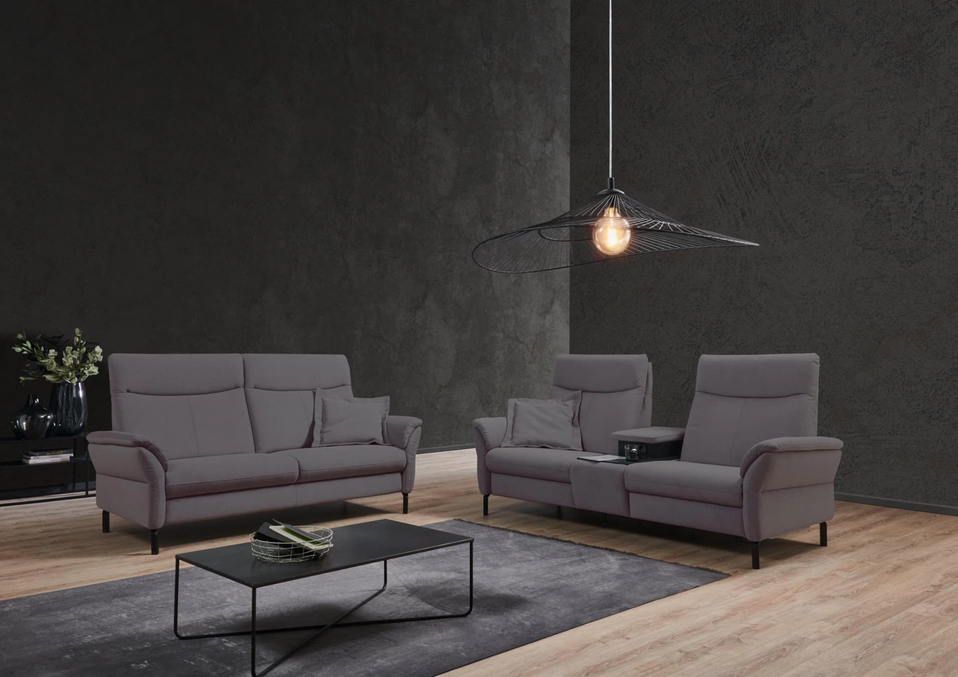 HOME AFFAIRE Sisto 2-Sitzer Sofa Grau mit Relaxfunktion und USB-Ladestation