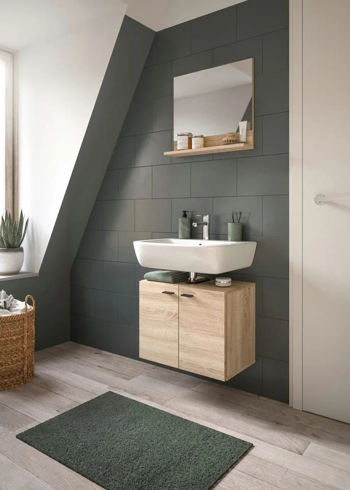 Badmöbel-Set WELLTIME Tampa 57cm Eiche Sonoma Nachbildung