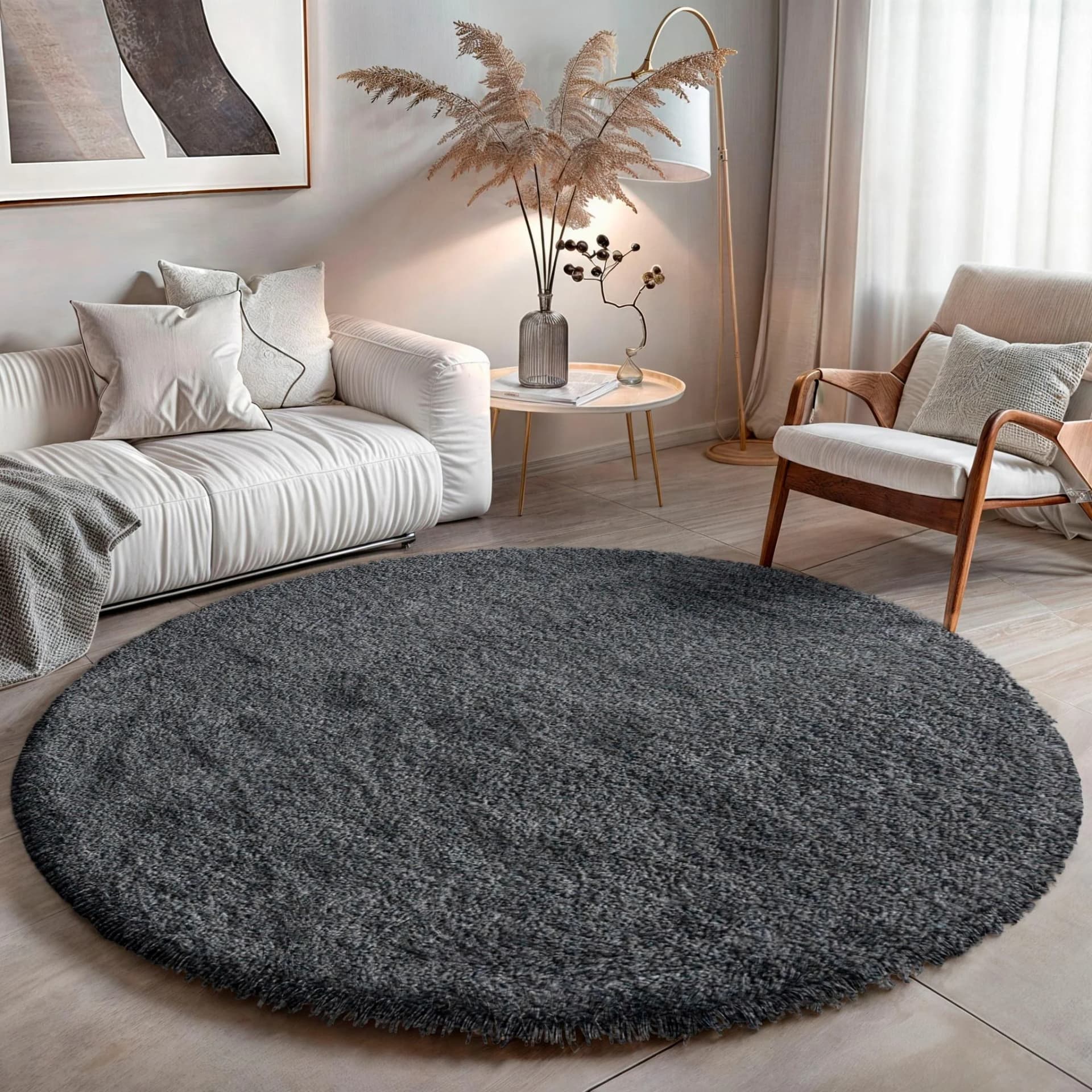 OTTO HOME Hochflor-Teppich Banji Grau Rund 100cm