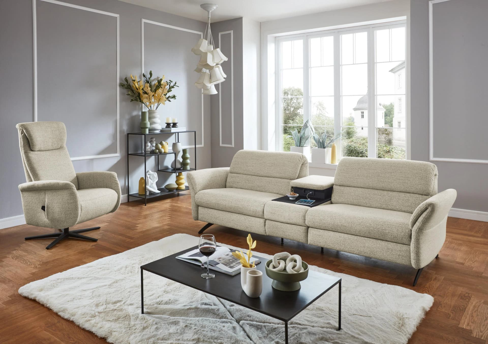Home Affaire Bellaria 3-Sitzer Sofa mit Relaxfunktion & USB-Ladestation Beige