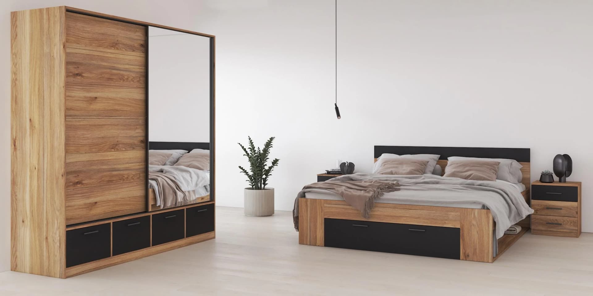 HOME AFFAIRE Schlafzimmer-Set Faweza 4-tlg. Braun Schwarz