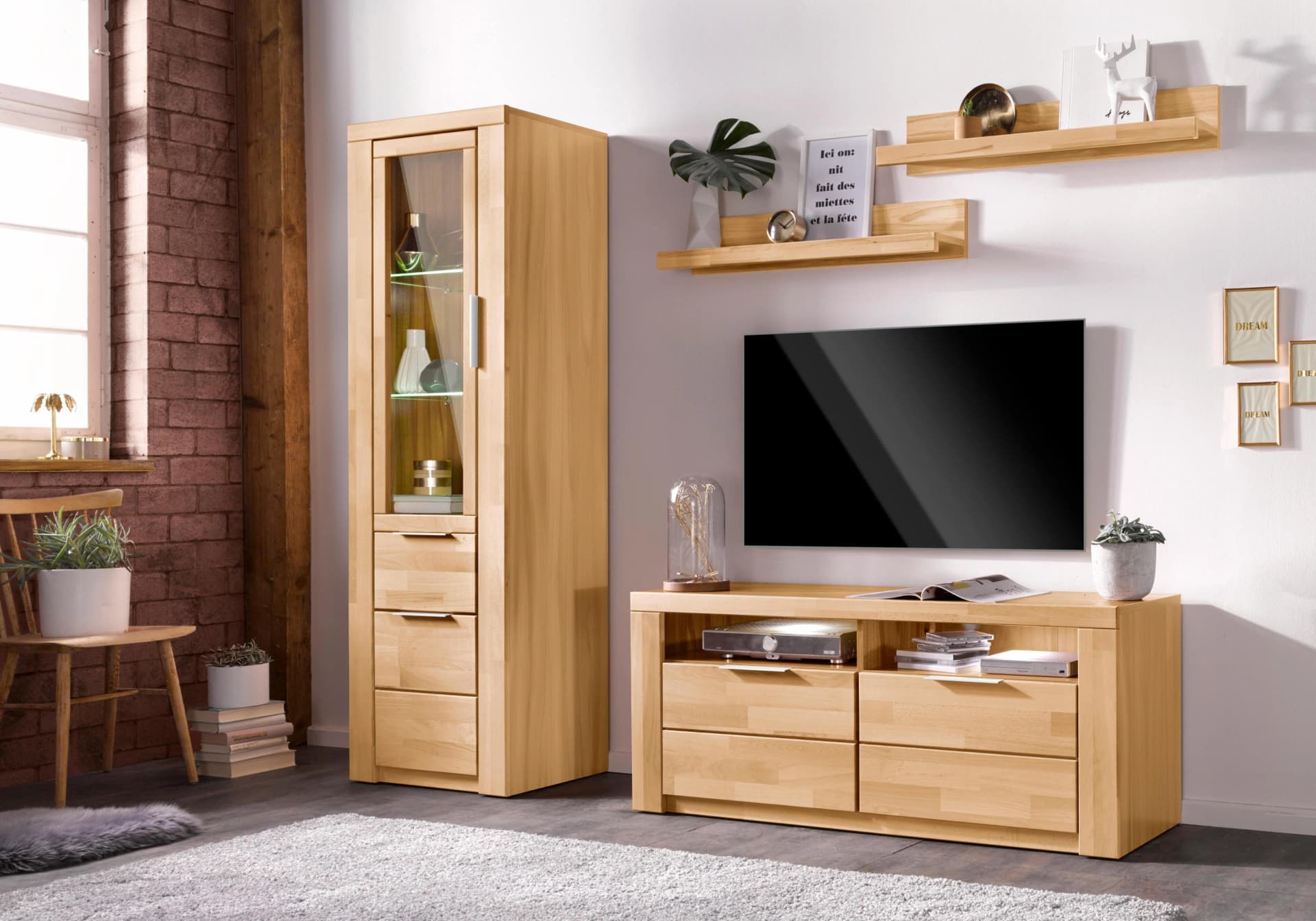 OTTO HOME Wohnwand Zara Beige Kernbuche Teilmassiv FSC