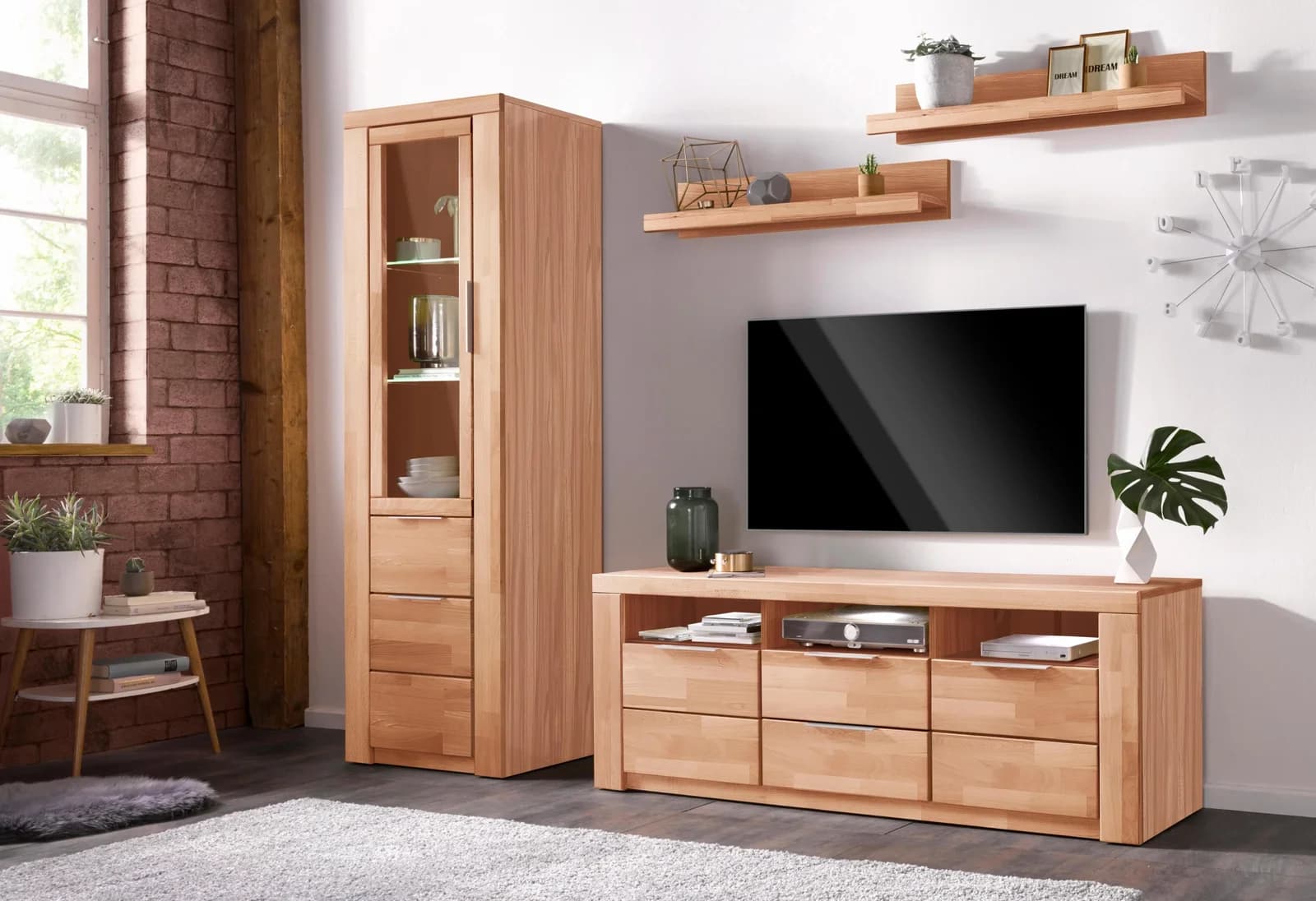 OTTO HOME Wohnwand Zara Beige Kernbuche Teilmassiv