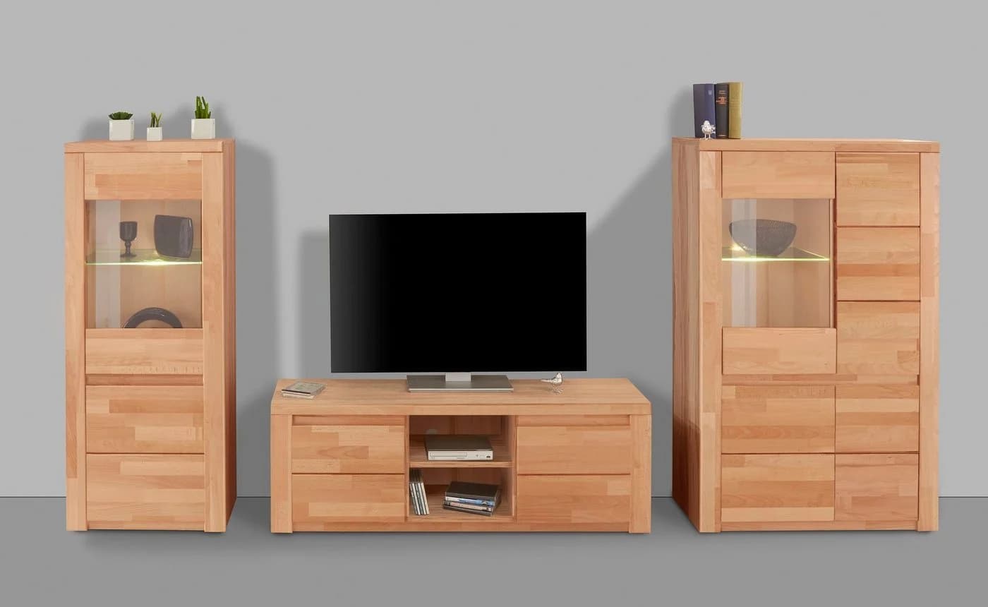 Wohnwand OTTO HOME Burani Beige Teilmassiv Kernbuche