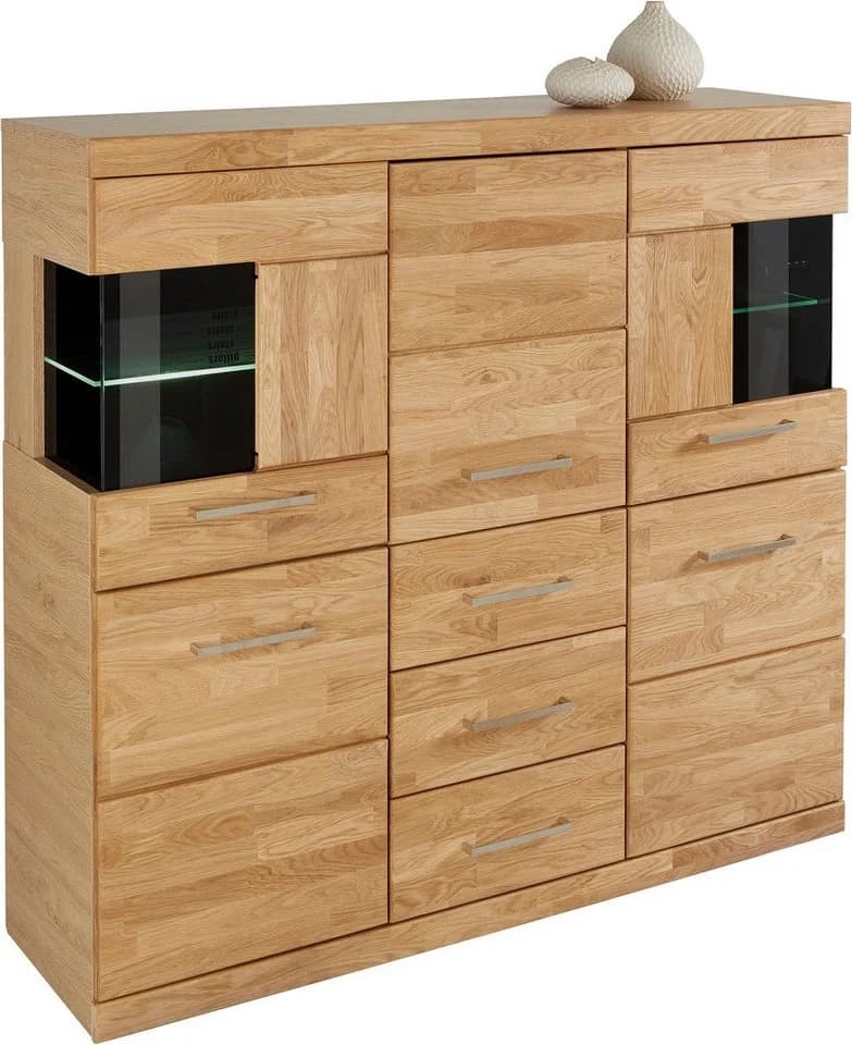 OTTO HOME Highboard Ribe Eiche Massivholz Fronten 5 Türen 3 Schubladen