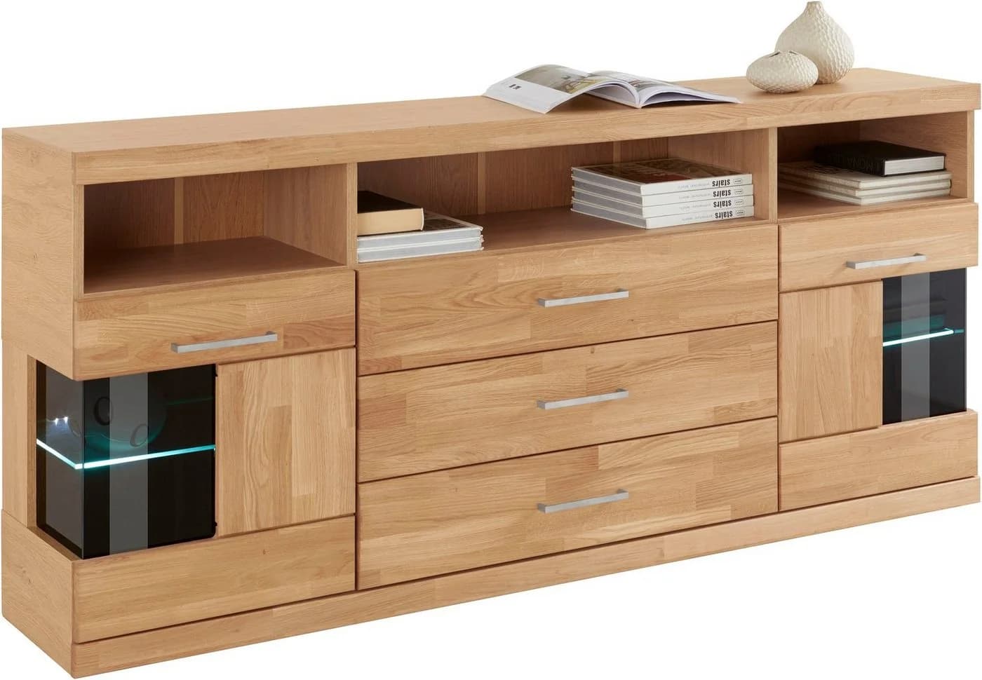 OTTO HOME Sideboard Ribe Eiche teilmassiv mit Glasfronten