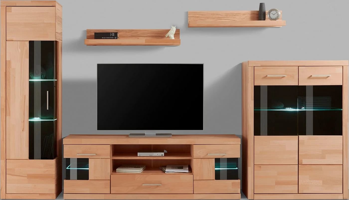 OTTO HOME Ribe Wohnwand Set 5-teilig Beige Massivholz