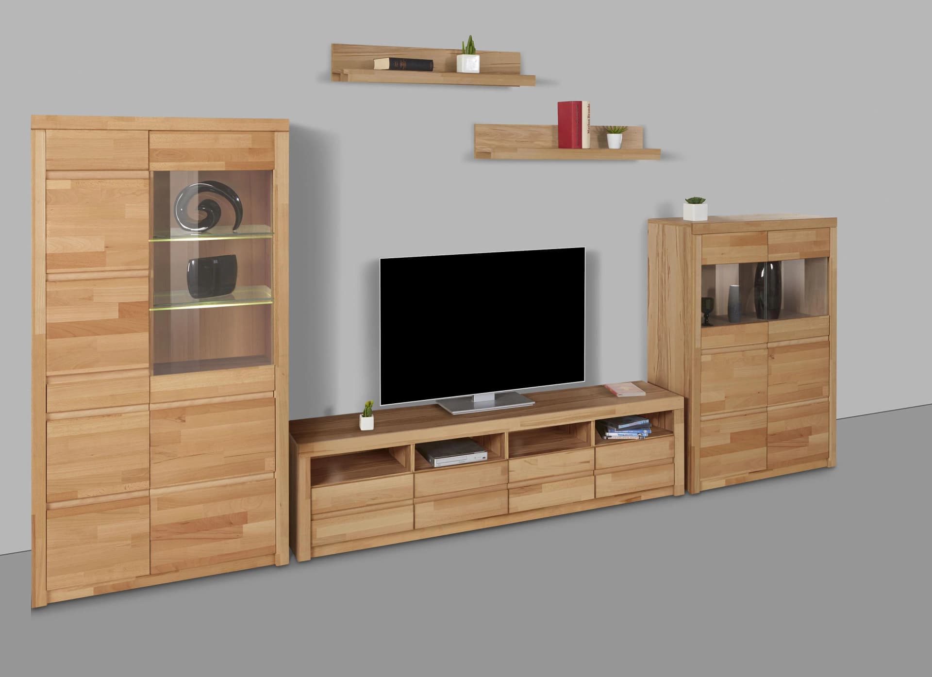 OTTO HOME Wohnwand Silkeborg Beige Kernbuche Teilmassiv Grifflos