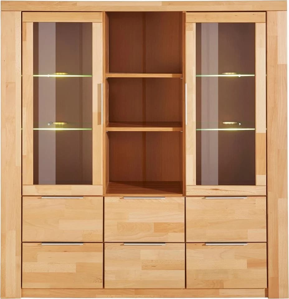 OTTO HOME Highboard Zara Kernbuche teilmassiv mit Glaseinsatz