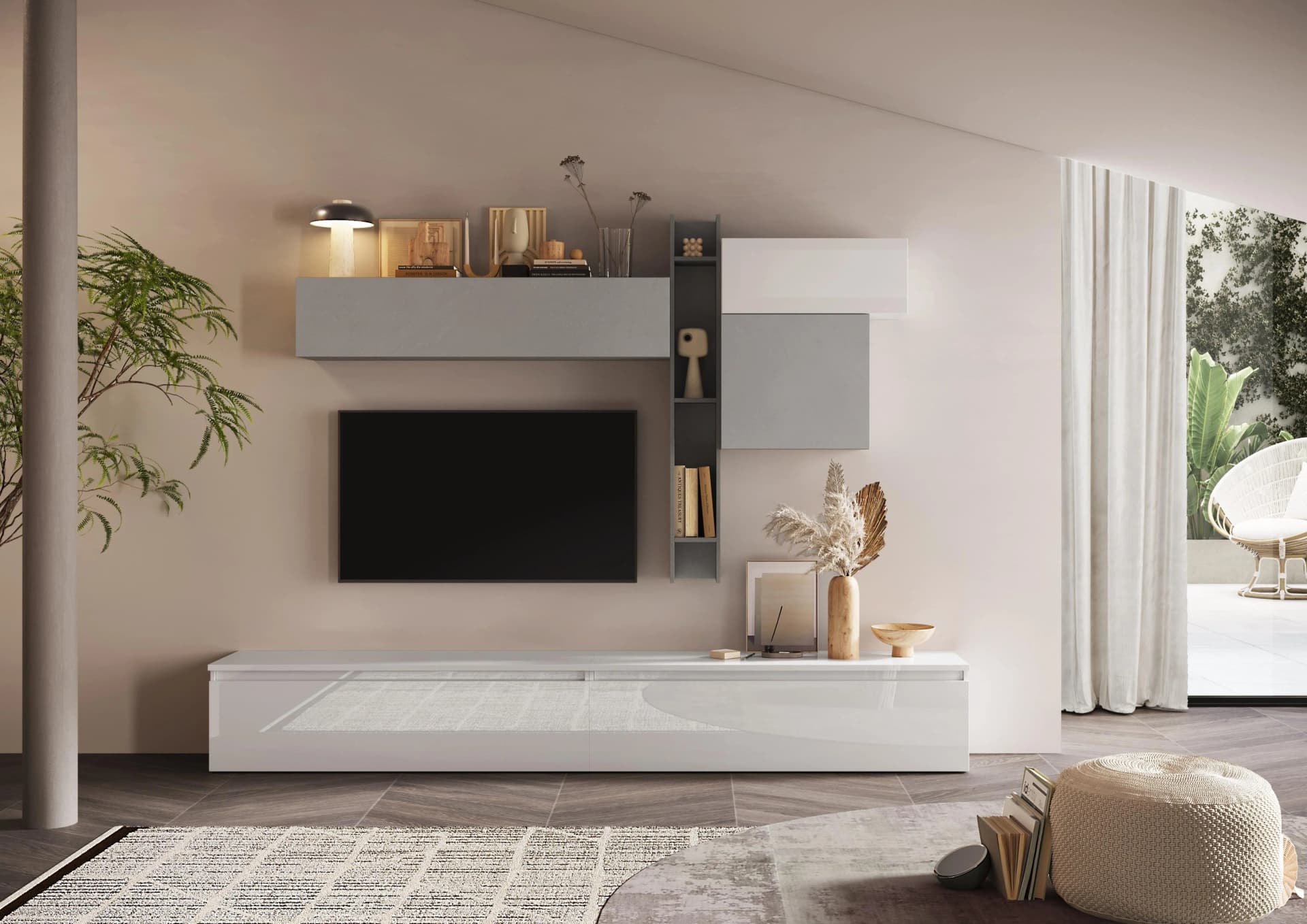 Home Affaire Infinity Wohnwand 6-tlg. Weiß/Grau Grifflos Wandmontage