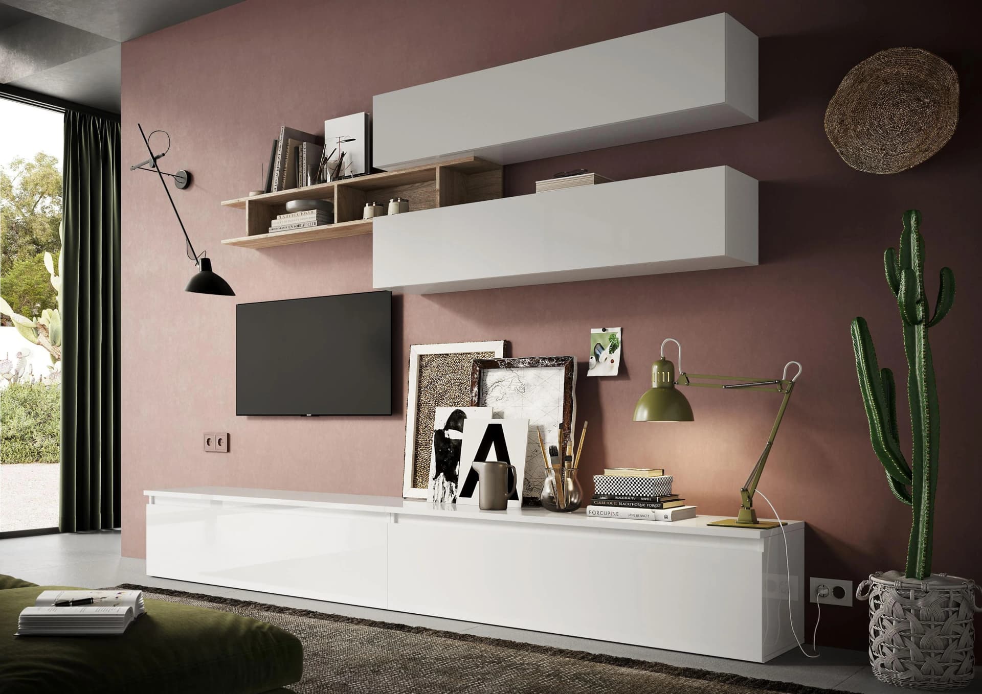 HOME AFFAIRE Infinity Wohnwand 5-tlg. Weiß Hochglanz Eiche Cadiz NB