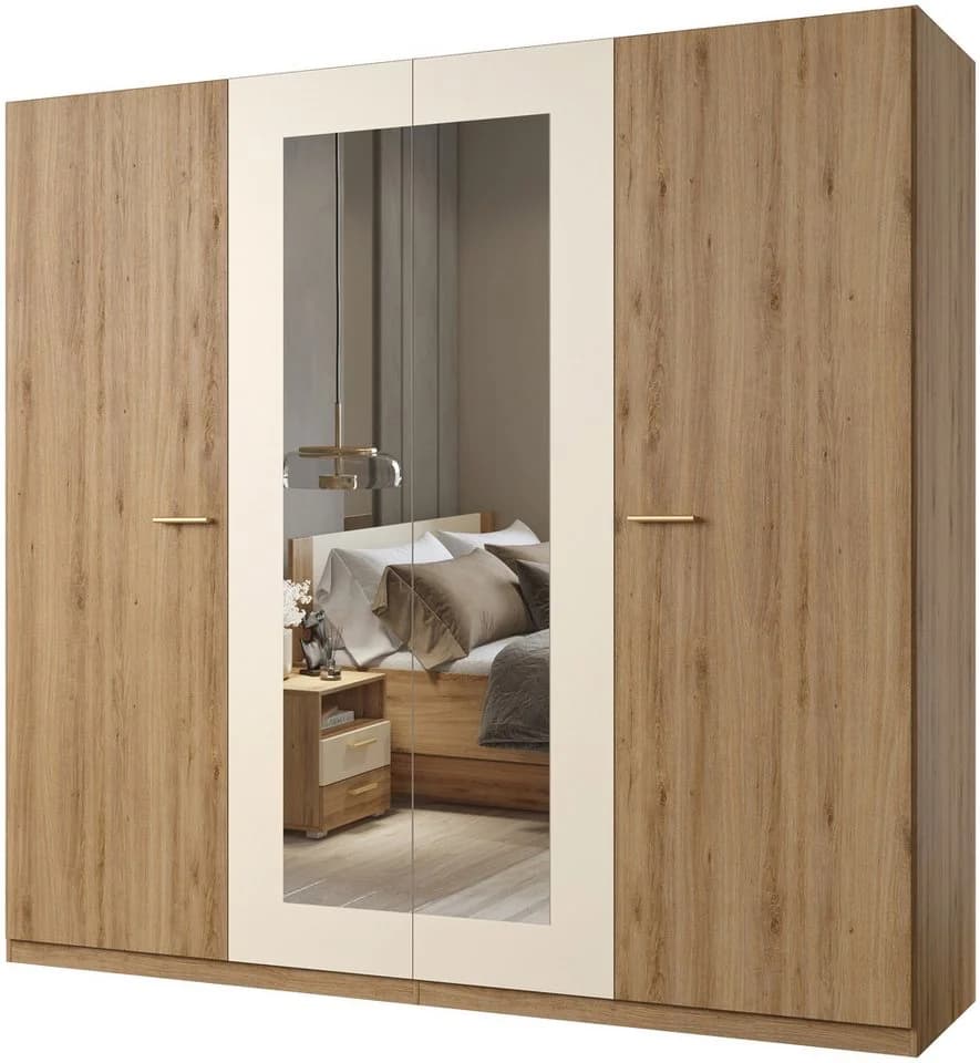 Drehtürenschrank HOME AFFAIRE Bitry Wäscheschrank Spiegeltür Beige Wildeiche