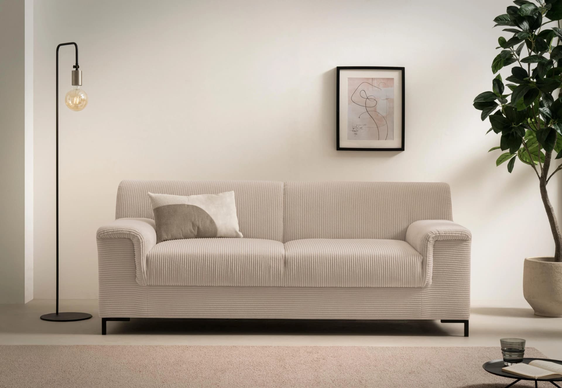 HOME AFFAIRE Jamie 2 Sofa 2,5-Sitzer Grau Taupe Polyester Cord