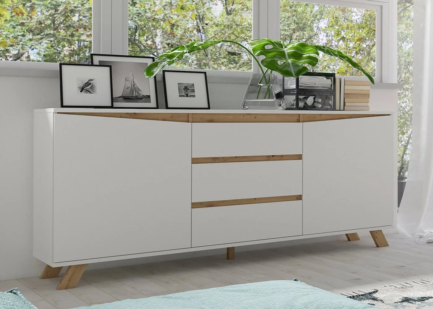 Sideboard BYLIVING Valentin Weiß Artisan Eiche Modern