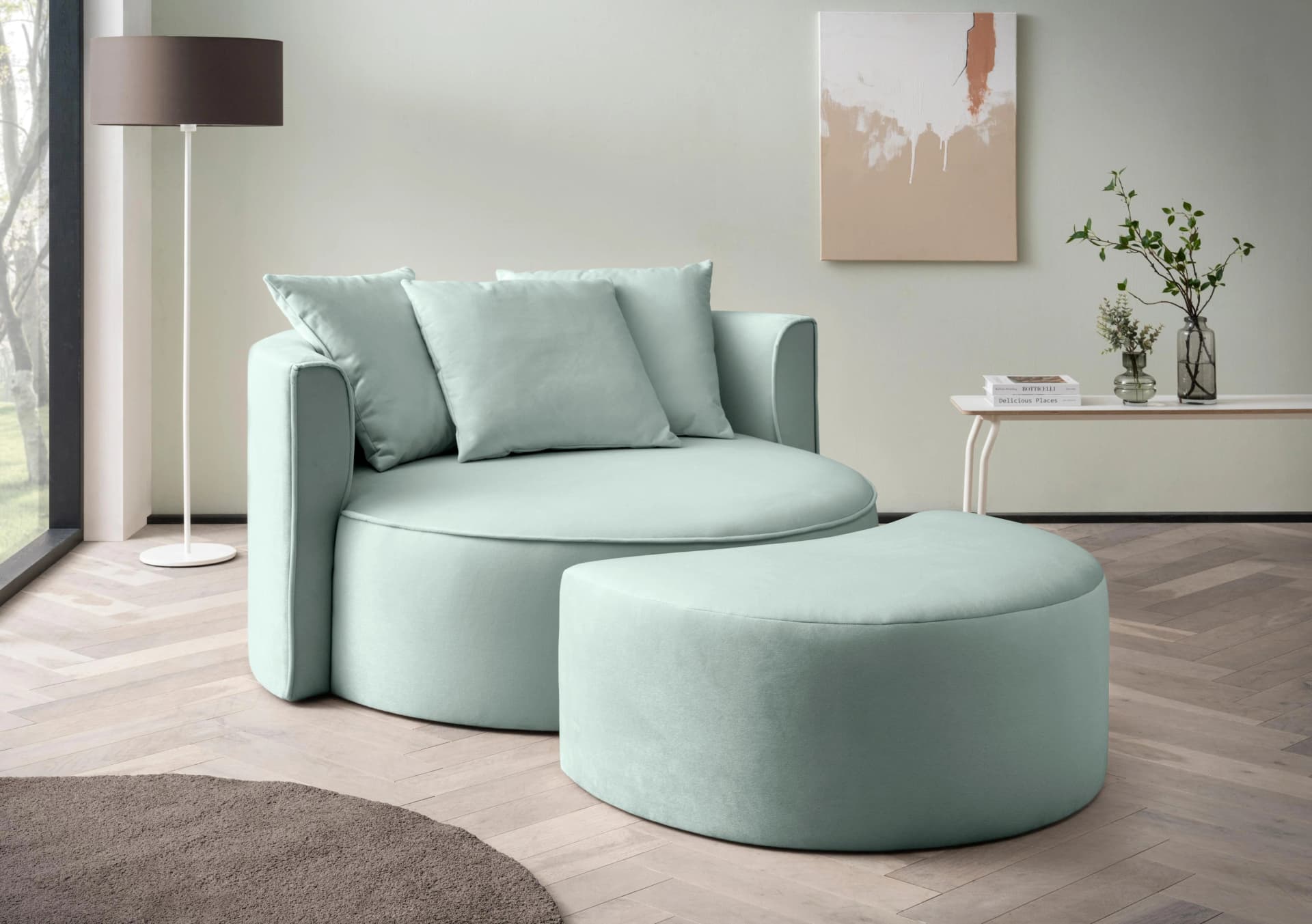 LeGer Home XXL-Sessel ISALIE mit Hocker Grüngrau