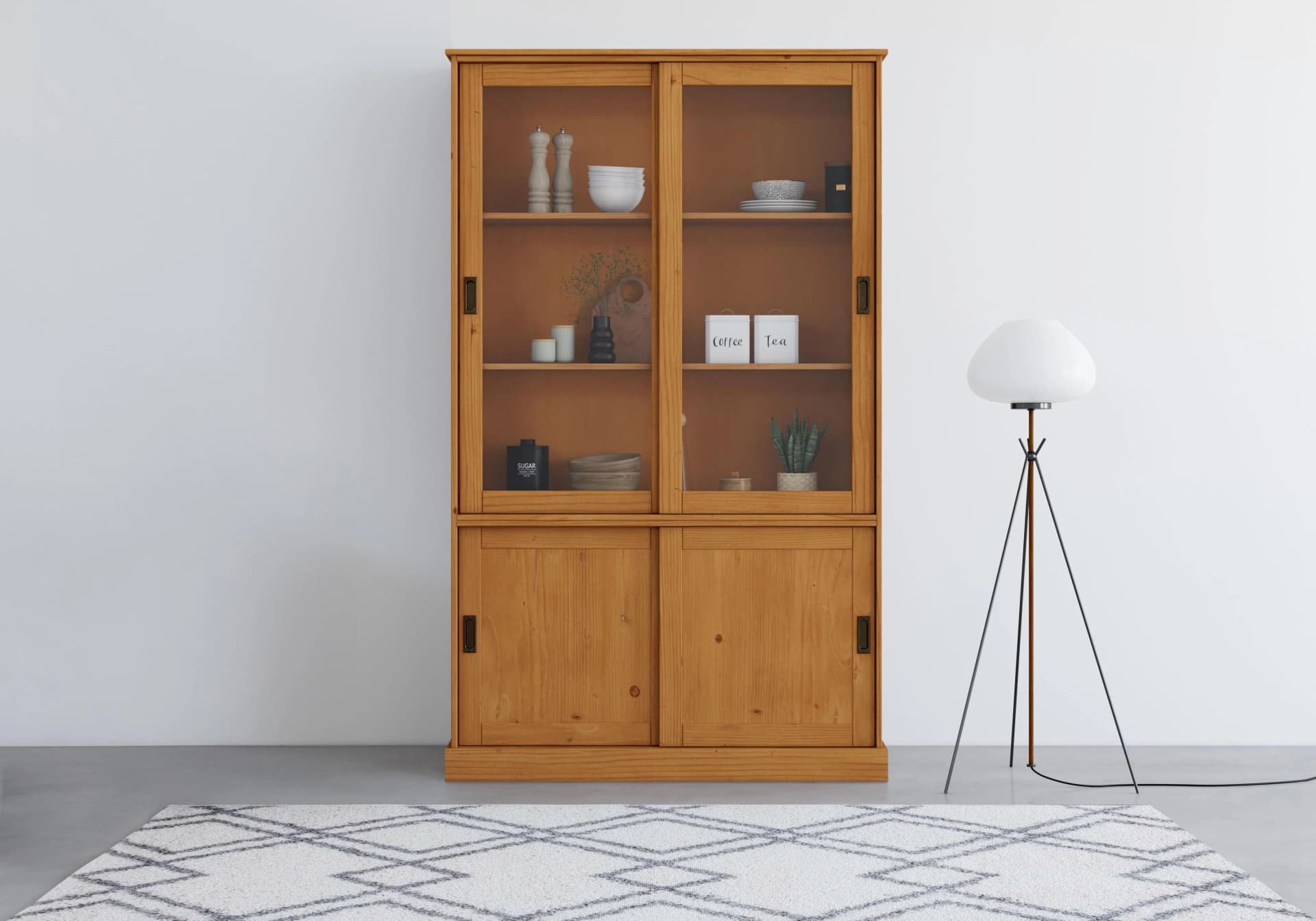 OTTO HOME Vitrine Schröder Beige Massivholz mit Schiebetüren