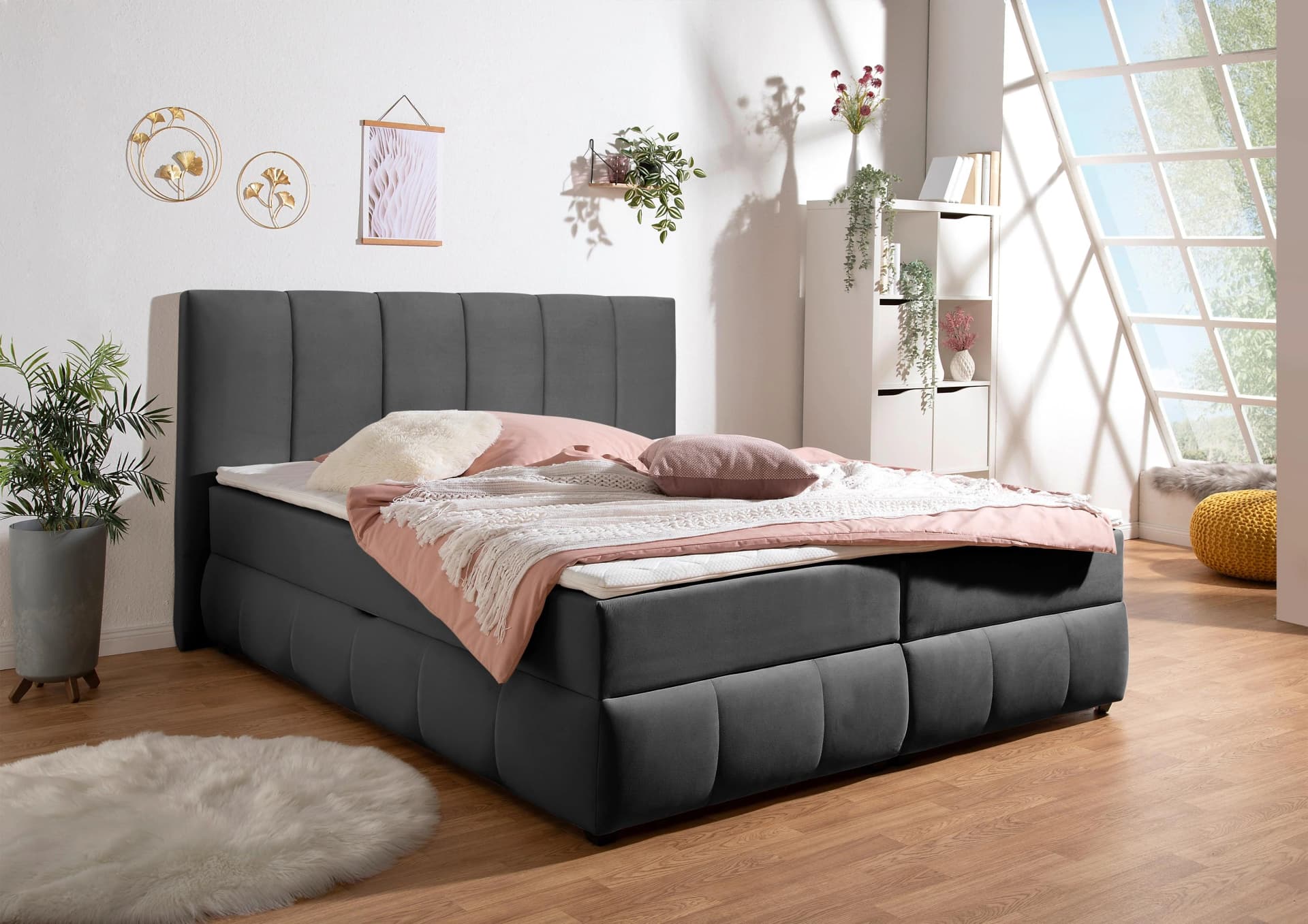 OTTO HOME Boxbett Hartley mit Bettkasten und Matratze Anthrazit