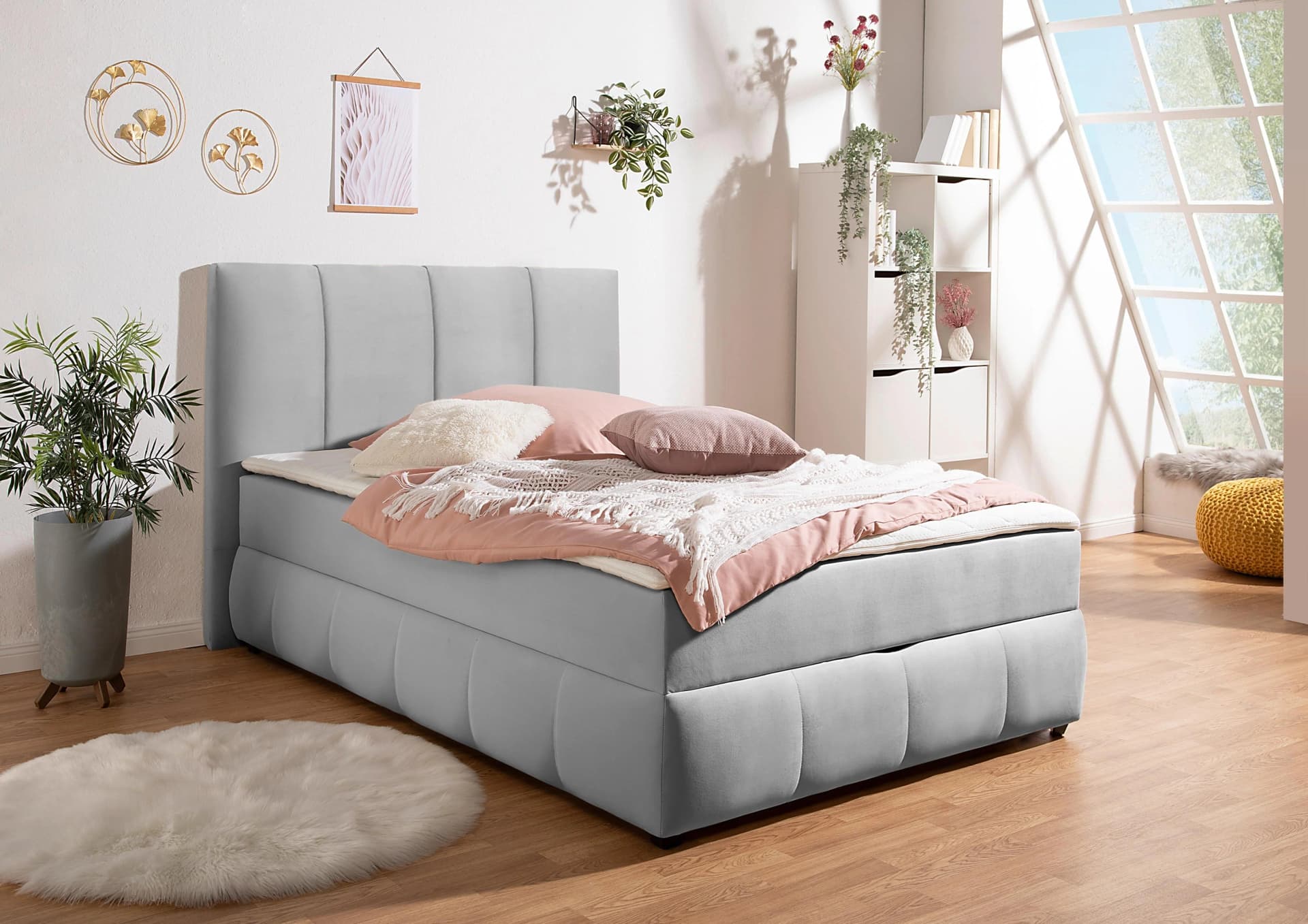 OTTO HOME Hartley Boxbett Grau mit Bettkasten und Topper