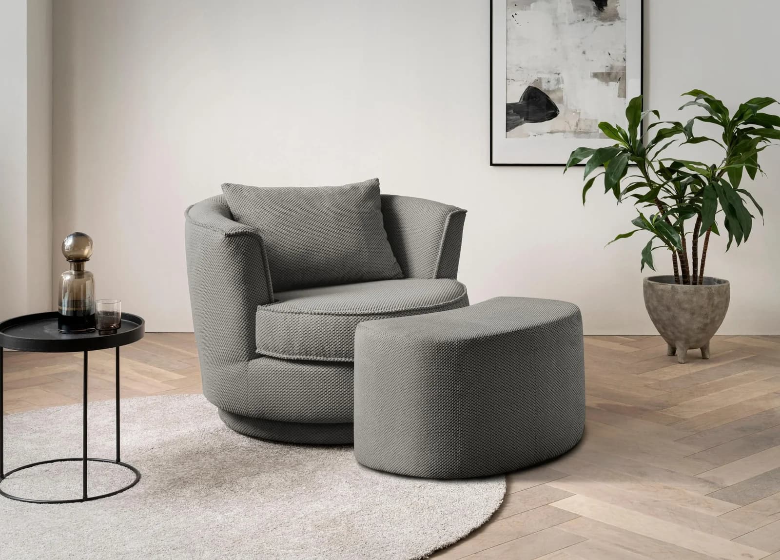 HOME AFFAIRE Drehsessel MAISIE mit Hocker Grau MEGA-Cord
