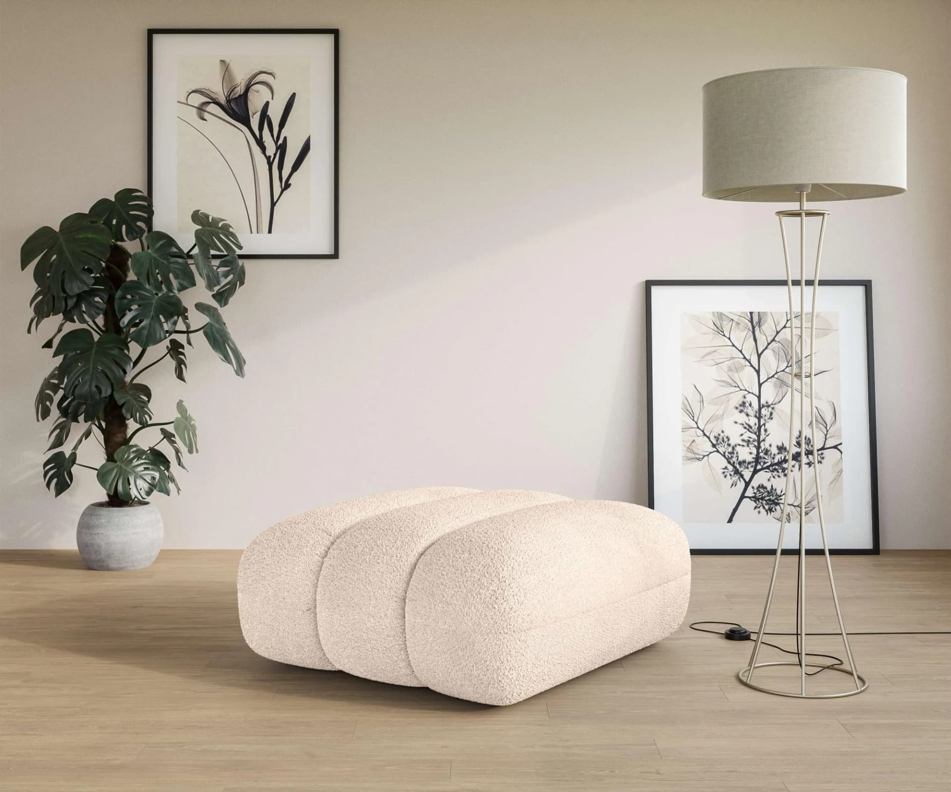 LeGer Home Polsterhocker Priya Beige Bouclé Modern