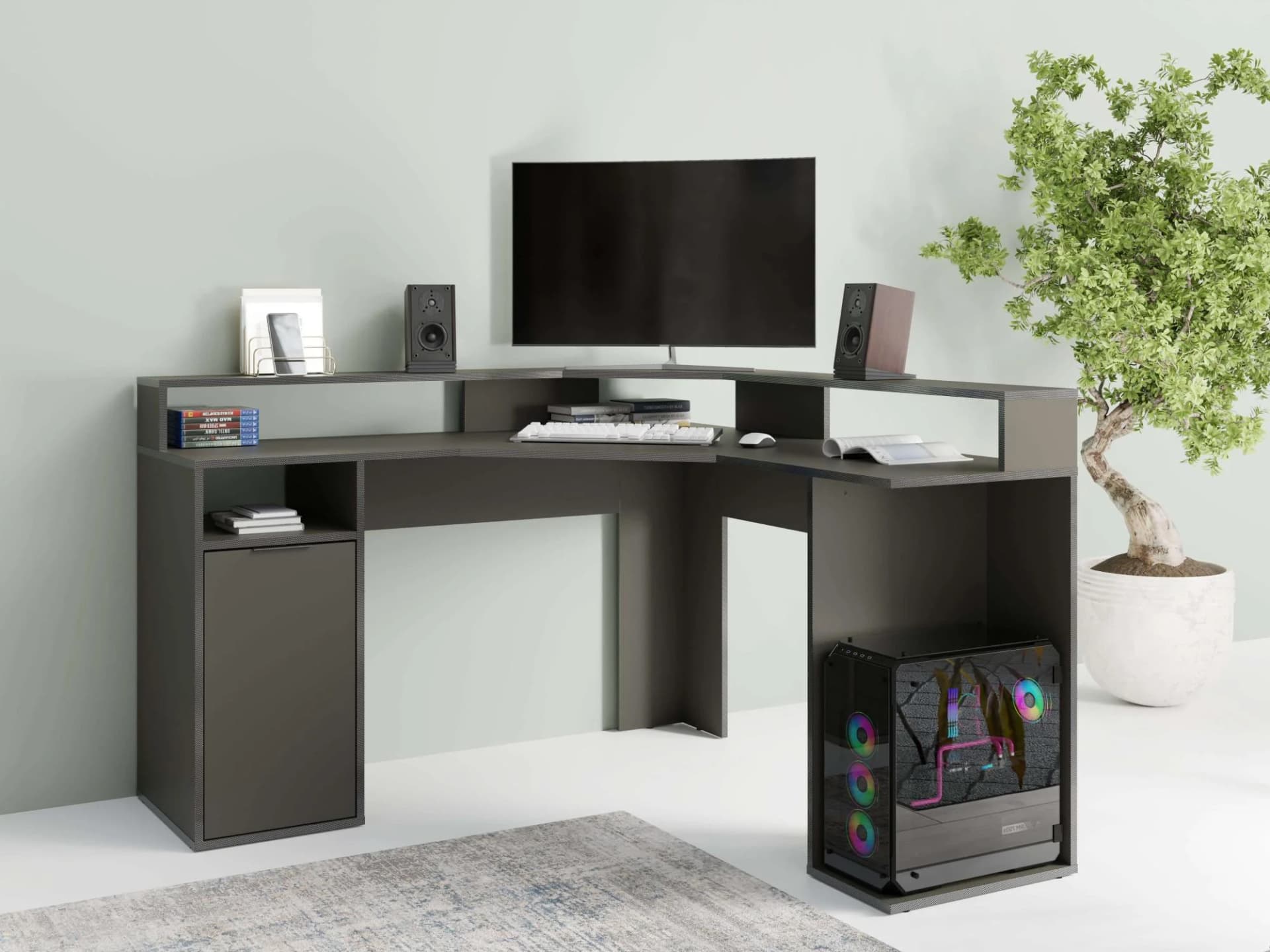 Eckschreibtisch HOME AFFAIRE Omaha Gamingtisch mit Monitorablage und Towerfach