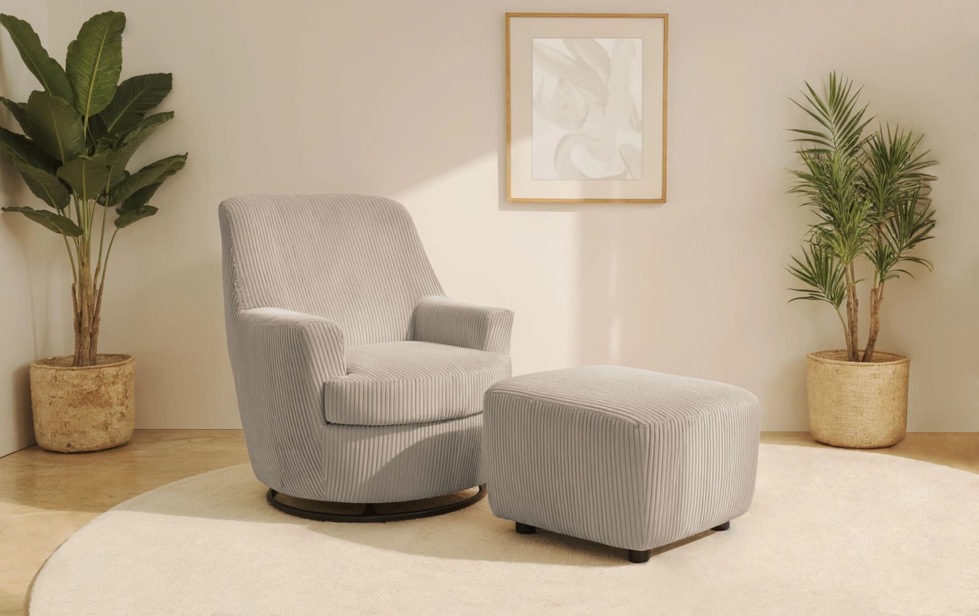 HOME AFFAIRE Drehsessel HETTY mit Wippfunktion und Hocker Taupe