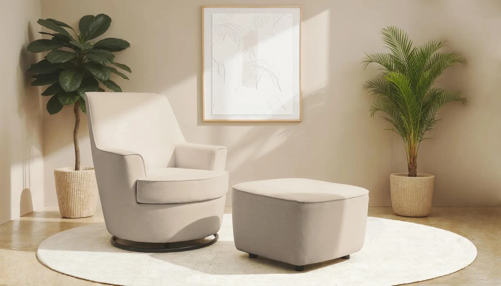 HOME AFFAIRE Hetty Drehsessel mit Wippfunktion und Hocker Beige