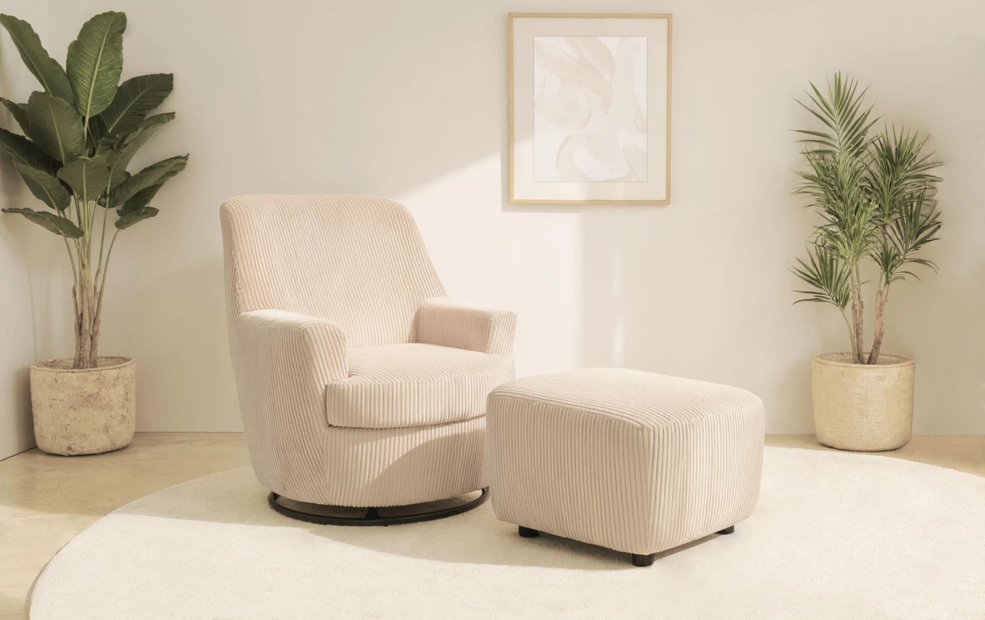 HOME AFFAIRE Drehsessel HETTY mit Wippfunktion und Hocker Beige