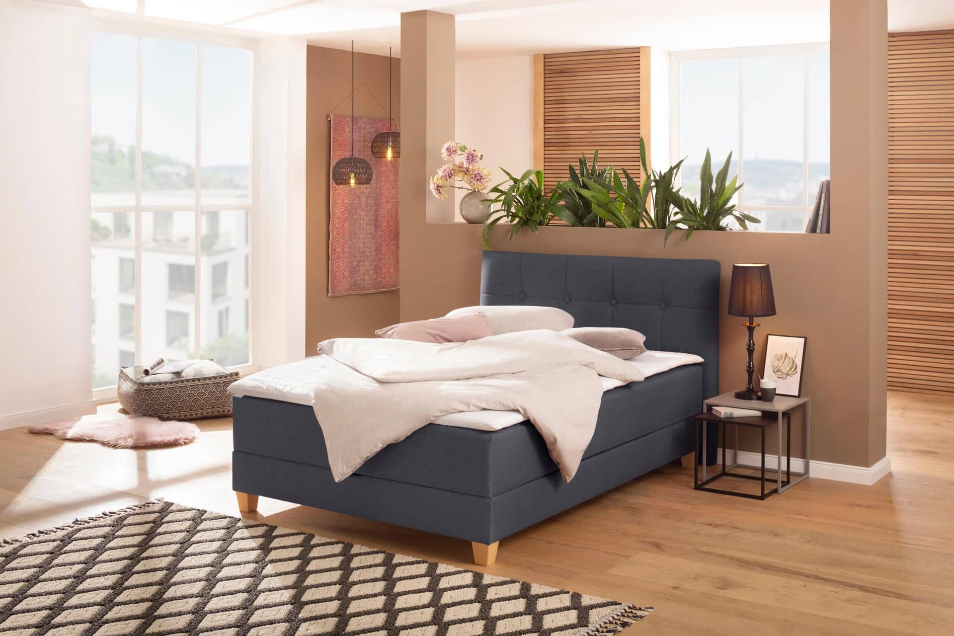 Home Affaire Lonrai Boxbett Anthrazit mit Bettkasten und Topper