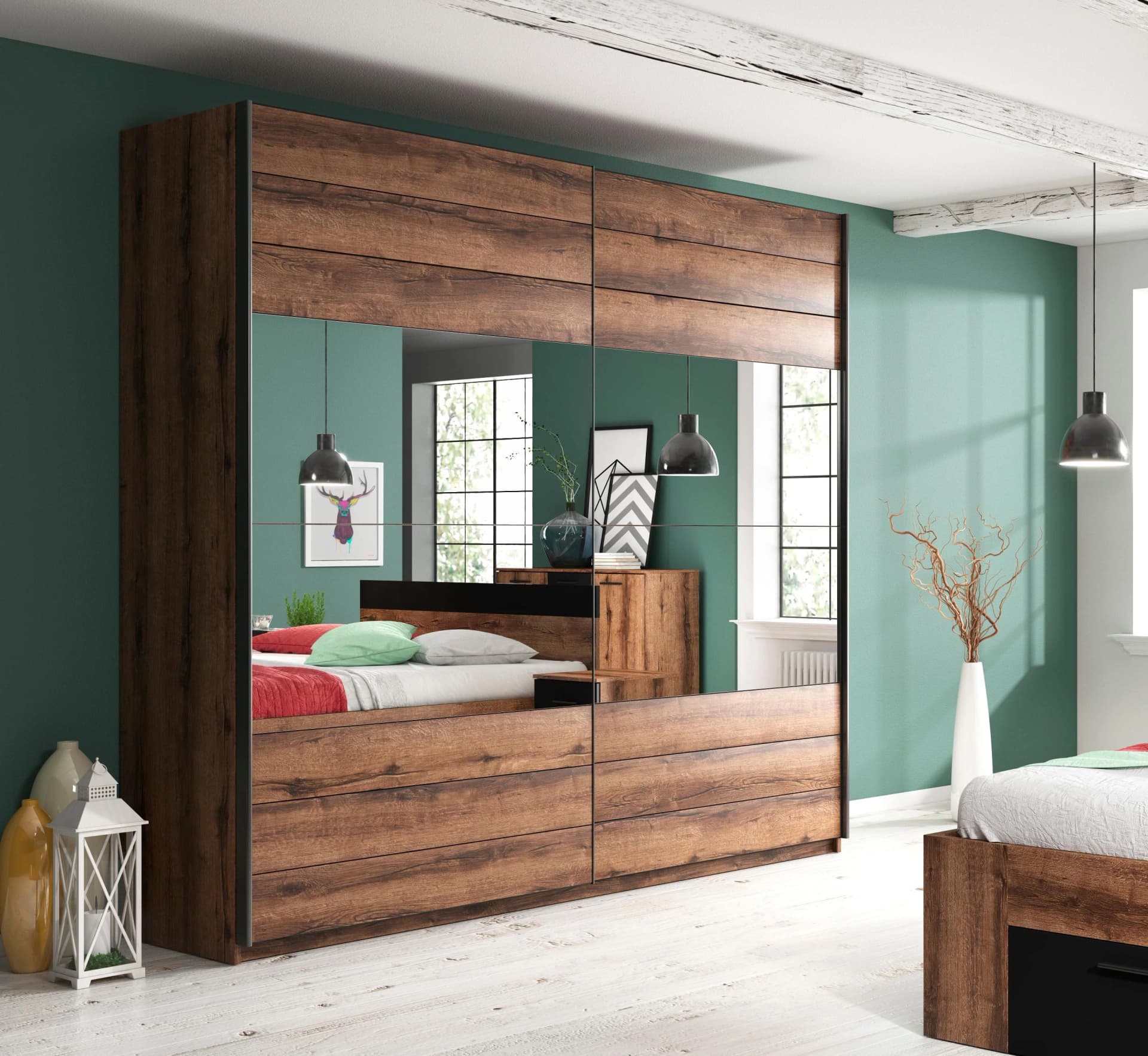 Home affaire Schwebetürenschrank Beta 200cm Braun mit Spiegel