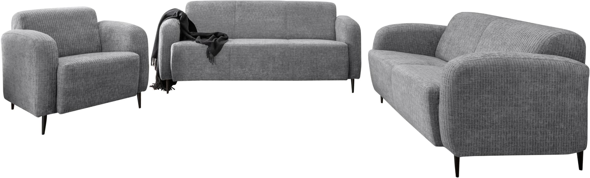 HOME AFFAIRE Marone Polstergarnitur Grau 3-Sitzer 2-Sitzer Sessel