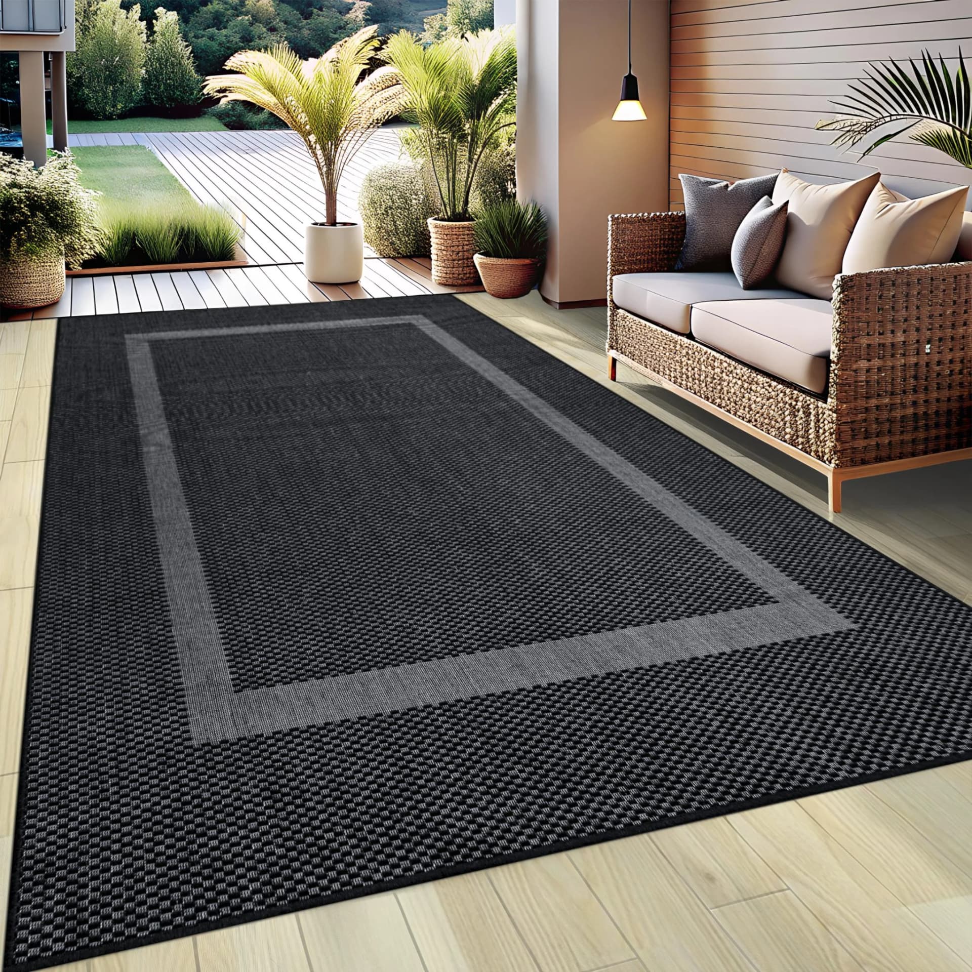 Landhaus-Teppich in Schwarz, 200x290 cm