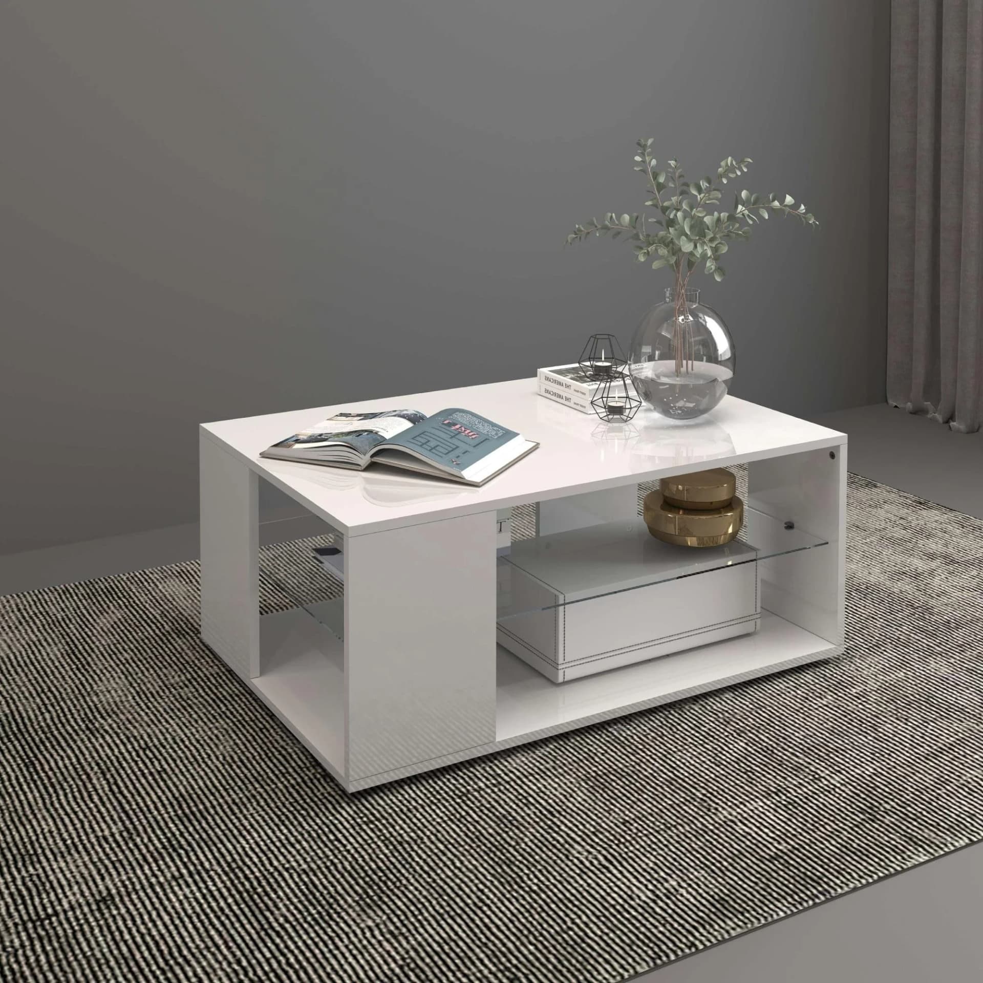 OTTO HOME Egypt Couchtisch Weiß Hochglanz mit Glasablage